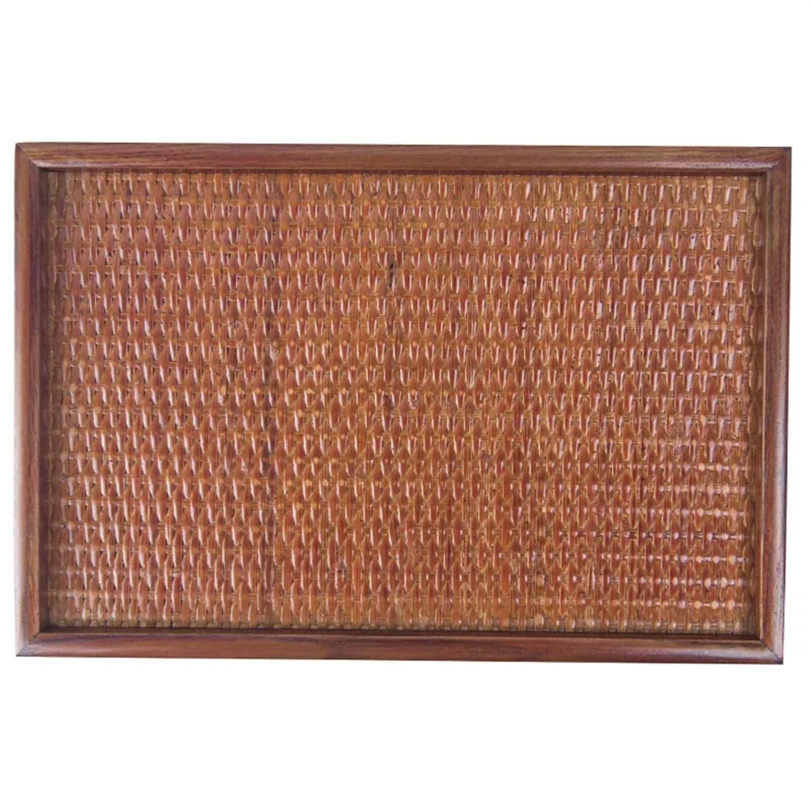 Plateau à Thé Plateau à thé tissé en rotin, Plateau en Bois Massif, rectangulaire, décoration de la Maison, Plateau de Tissage en Bois rétro(30cmx20cm)