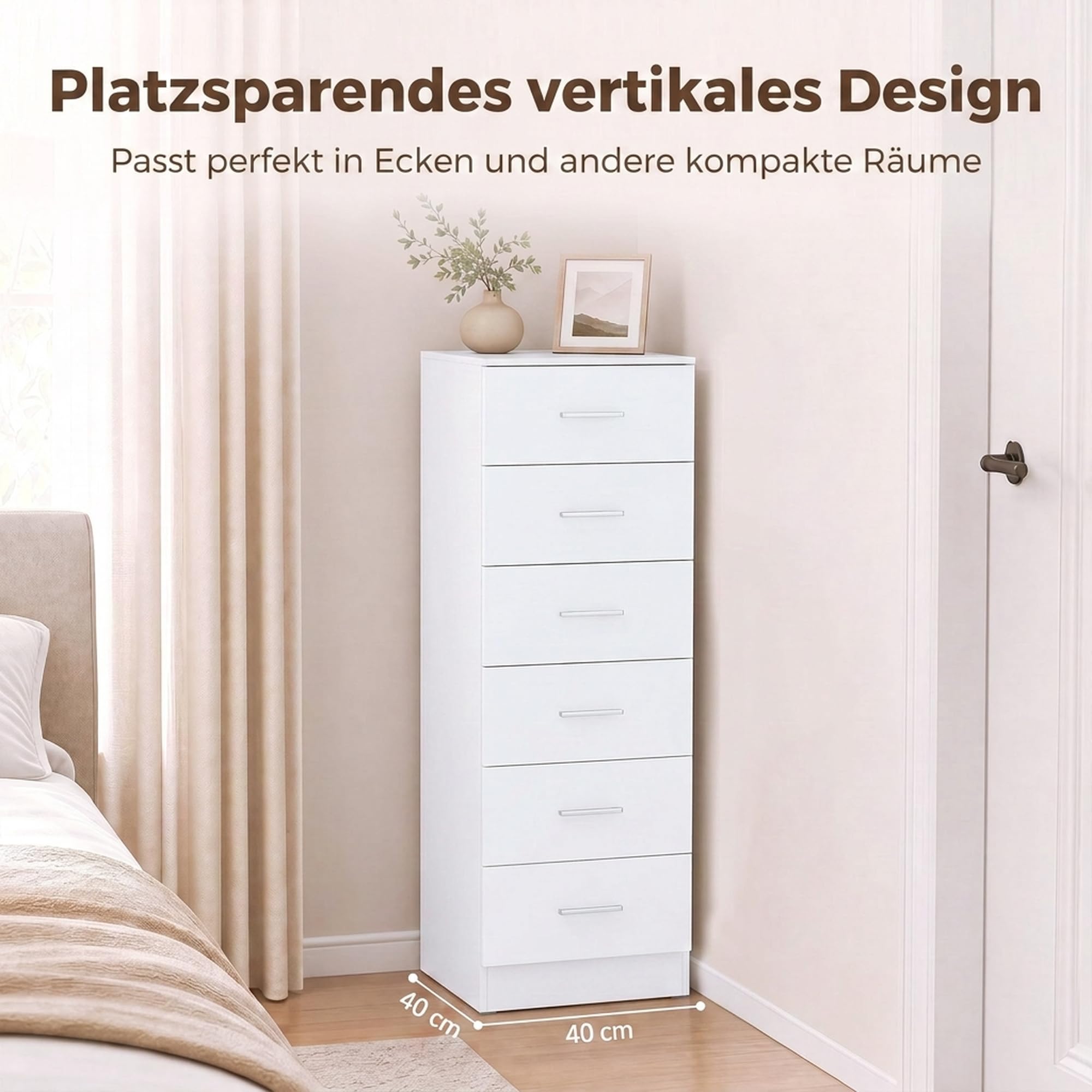 HOMCOM Komoda z 6 szufladami, do sypialni, 40 x 40 x 110 cm, biała