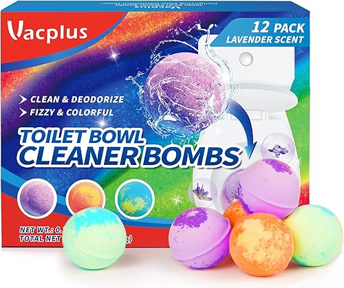 Vacplus Limpiadores de inodoro, paquete de 12, bombas limpiadoras de inodoros gaseosas y coloridas con fragancias de lavanda, tabletas limpiadoras