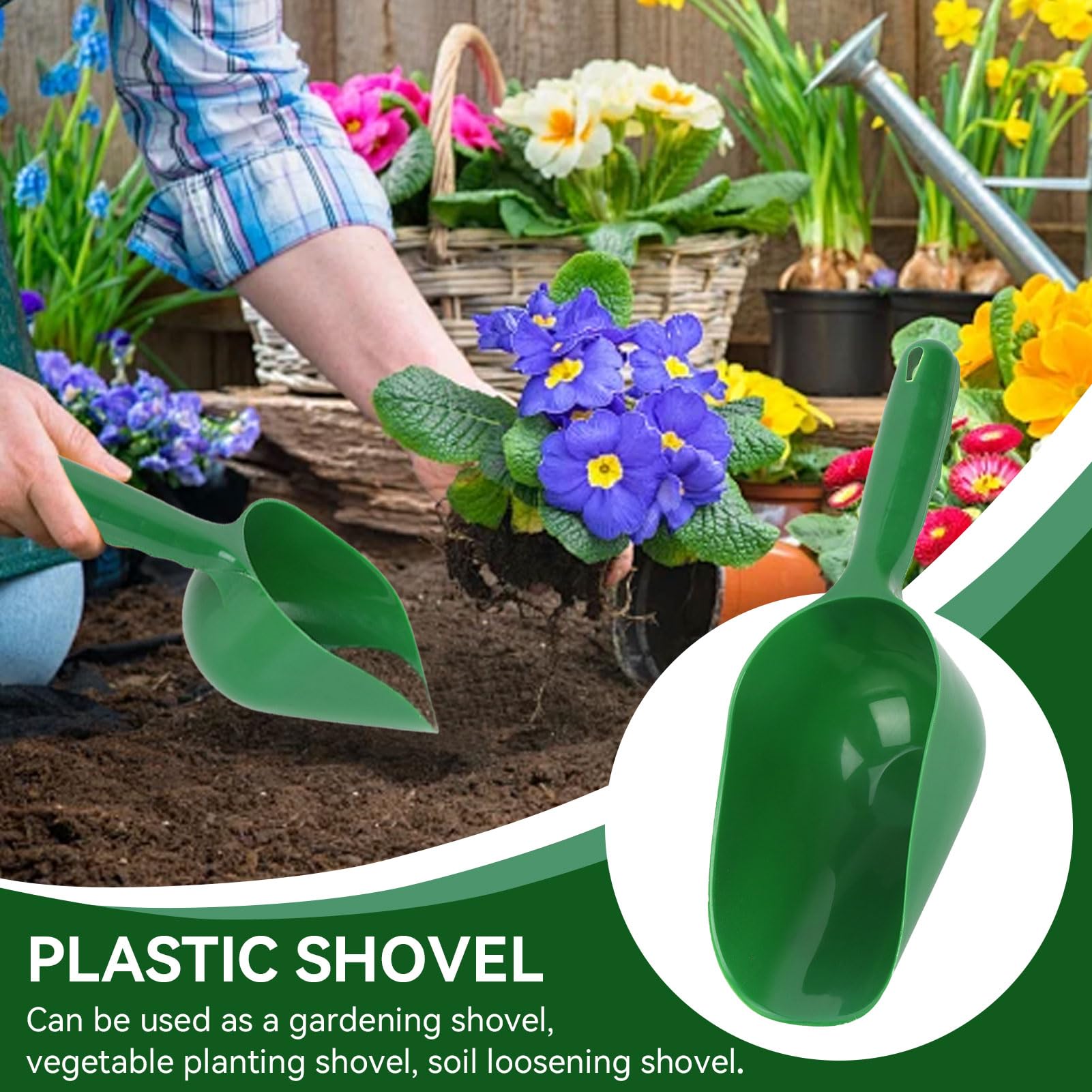 Gsycle Garden Scoop, 2Pcs Plastic Soil Scoops, Gardening Shovels, Green, Classic