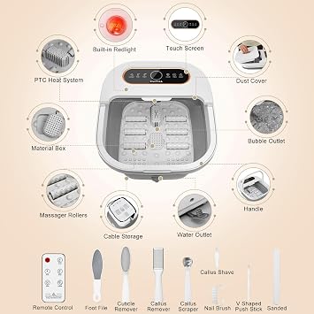 UNIFULL Collapsible Foot Spa Bath with Heat, Touch Screen, Remote Control, Massage Rollers, Timer, Bubble, Foot Pedicure Kit, Temperature Control Pedicure Foot Spa, Foot Bath