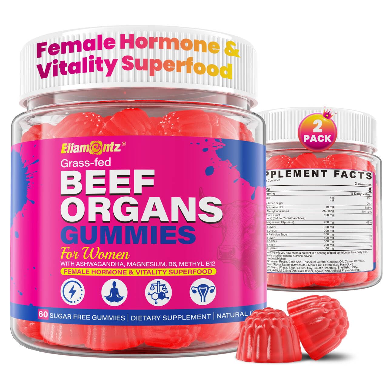 Beef Organ + Magnesium Glycinate-Hormone Balance+Cortisol Gummies for Women