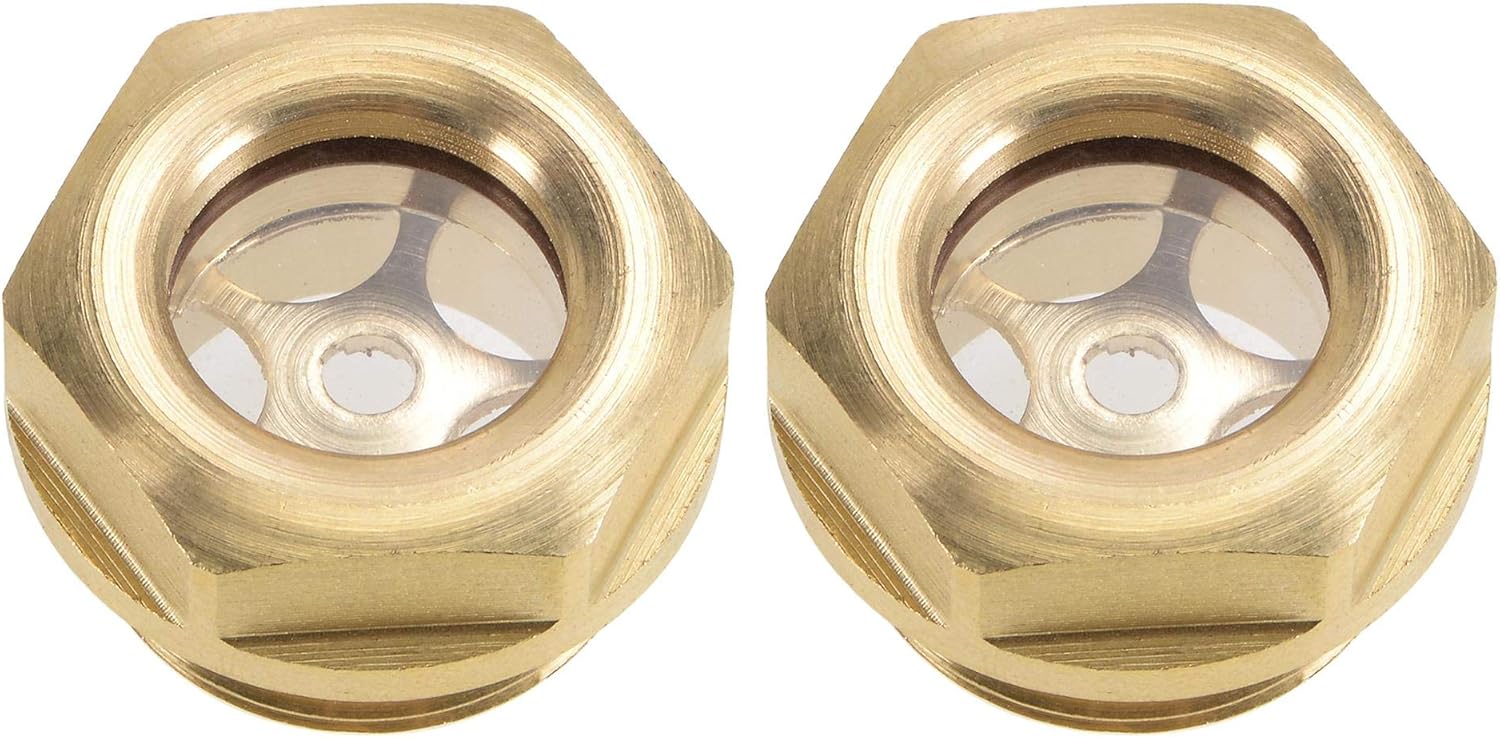uxcell Oil Liquid Level Gauge Sight Glass M22x1.5mm Male Threaded Brass Air Compressor Fittings with O-Ring, Yellow 2Pcs
