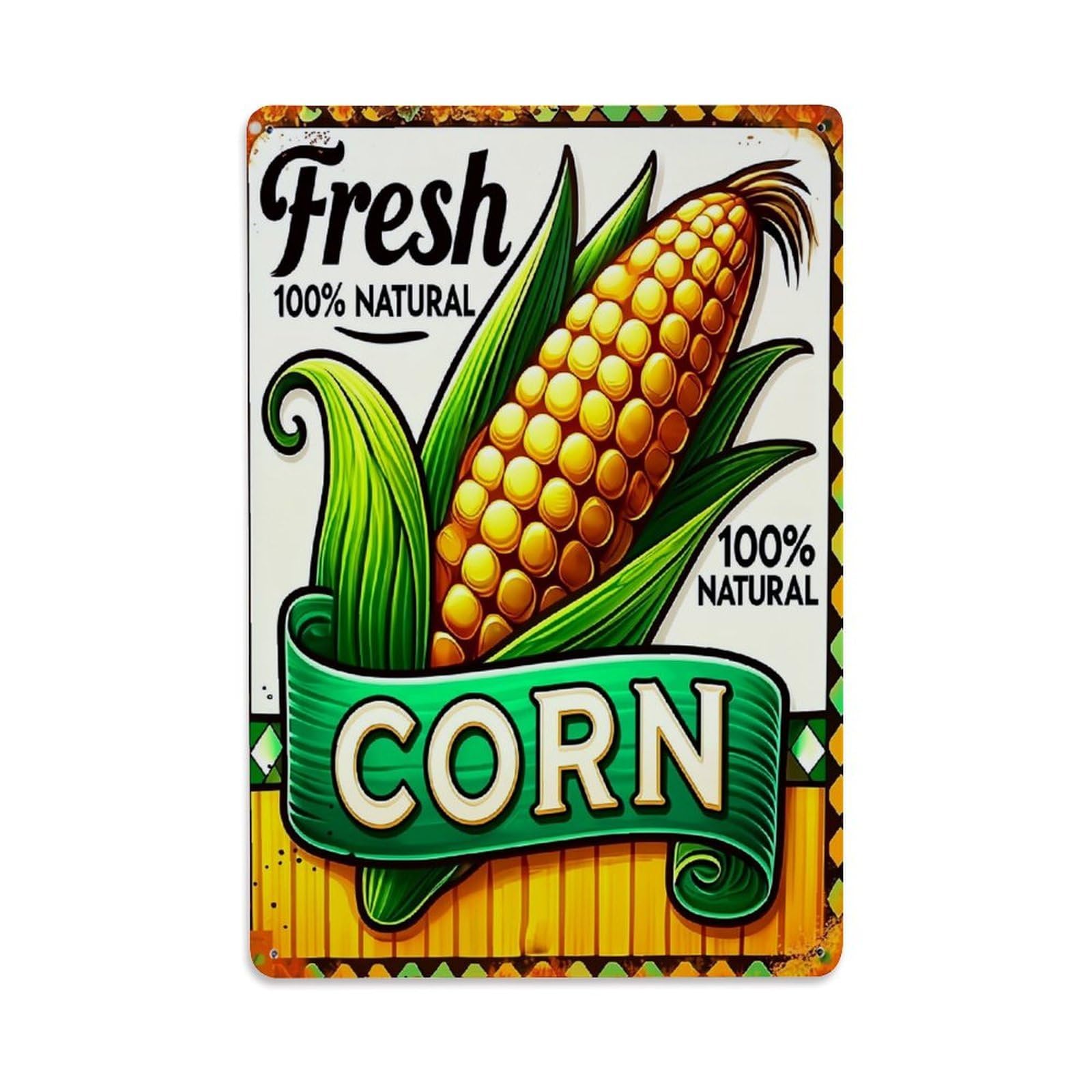 Jdyaojiesheng Vintage Fresh Corn Natural Pattern Print Tin Sign Retro Metal Wall Decor Metal Poster, Home Bar Garage Farmhouse Cafe Wall Art Decoration 8X12inches