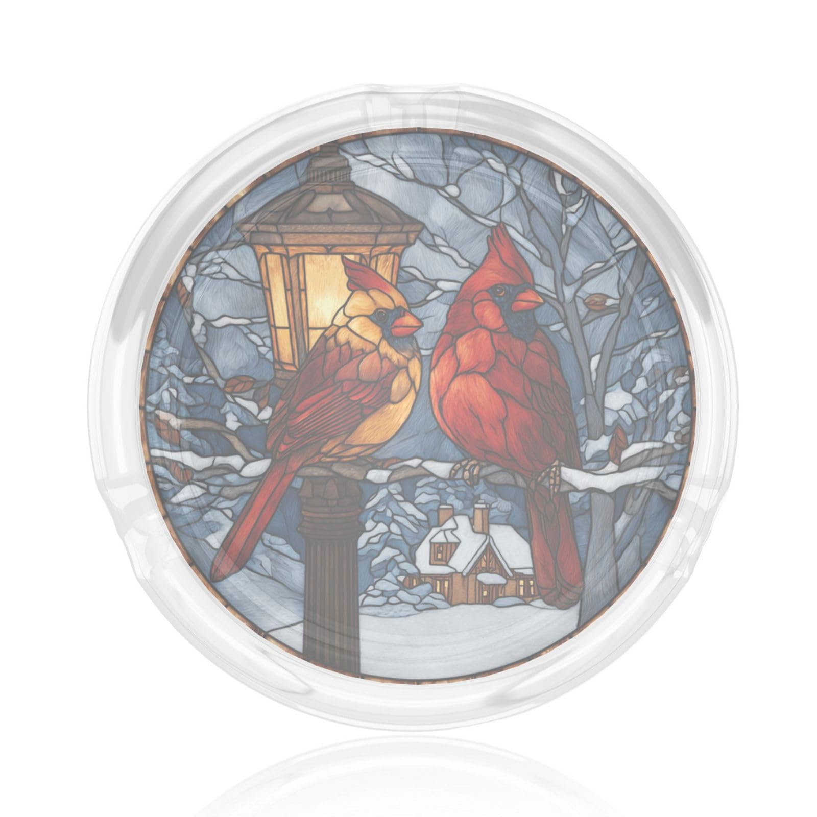 Stained Glass Pair Of Red Bird On Trees Glass Ashtray For Cigarettes Ash Trays Case For Home Office Decor