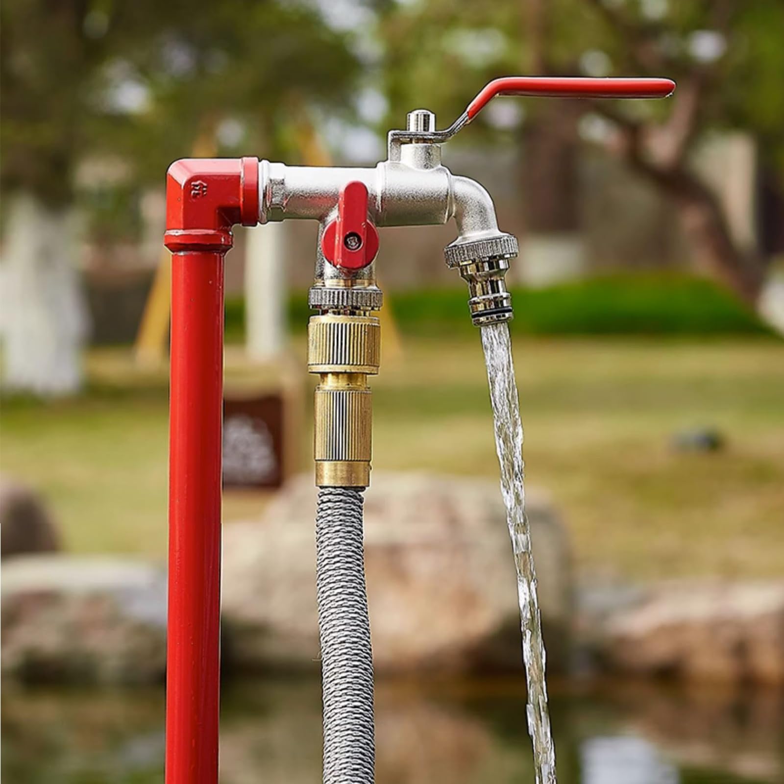 Supporto per tubo da giardino in acciaio inox con rubinetto per irrigazione esterna e irrigazione antigelo