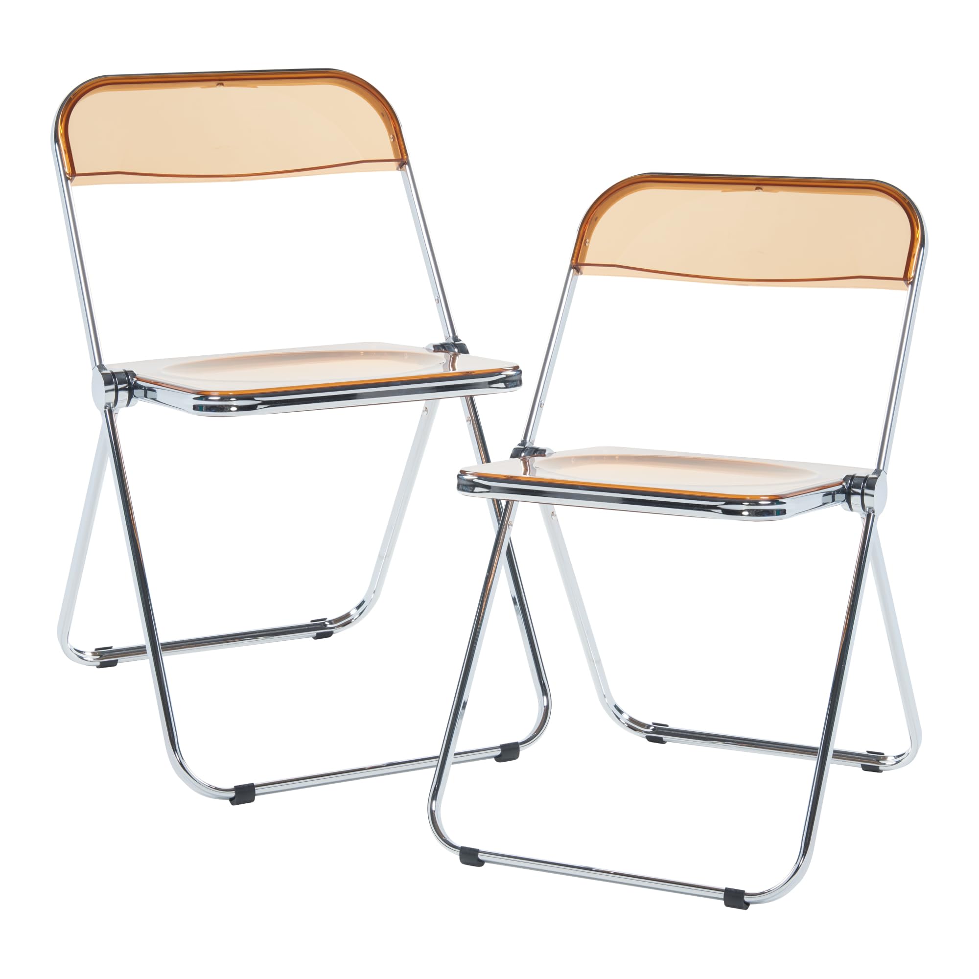 [en.casa] Juego de 2 Sillas Plegables Pornainen Transparentes para Eventos y Hogar Asiento Auxiliar Máx. 120 kg/Silla Oficina Estilo Moderno Diseño Estable 74 x 46 x 47 cm Acero Plástico - Naranja