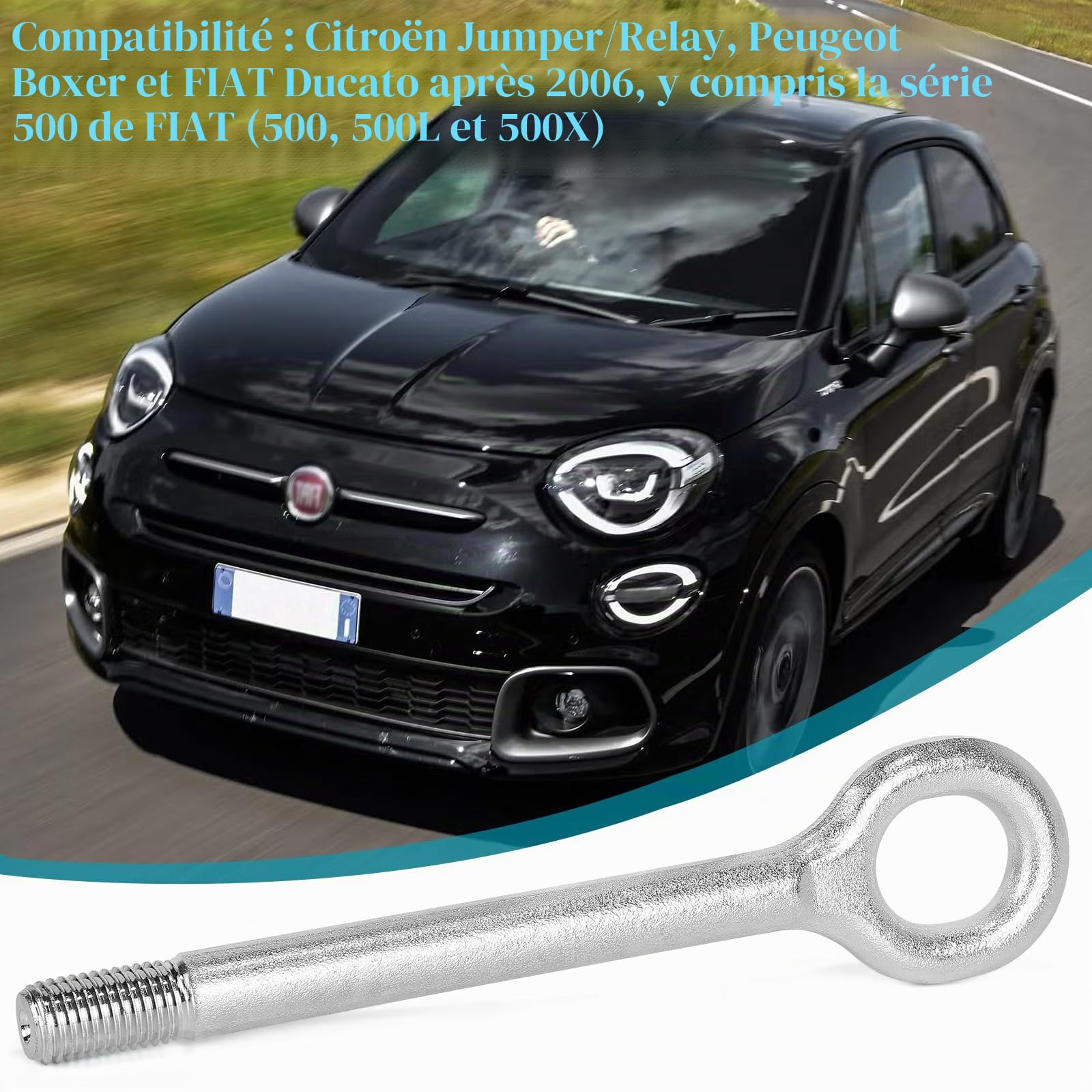 EFUTURETIME 51798113 Barres de Remorquage 1612882780 Tow Hook 215 mm Compatible avec Ducato 250, Boxer, Jumper