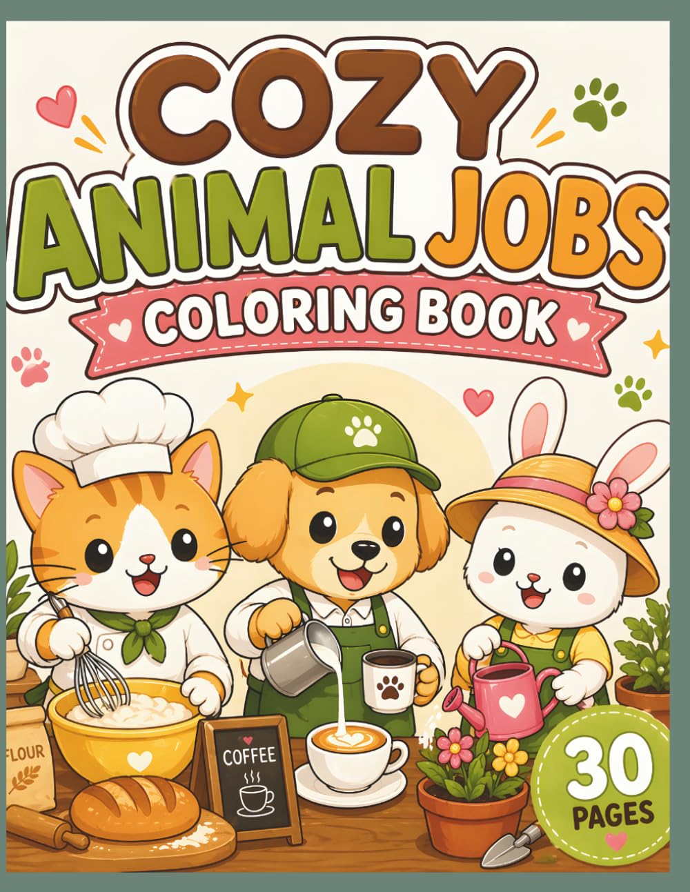 Cozy Animal Jobs Coloring Book: 30 Cute and Relaxing Animal Scenes for Stress Relief and Fun