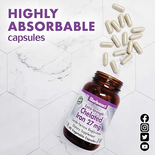 Miniatura 5 de Bluebonnet Nutrition Albion - Hierro quelado extra fuerte de 27 mg, para una producción saludable de glóbulos rojos*, sin soja, sin gluten, sin OMG,