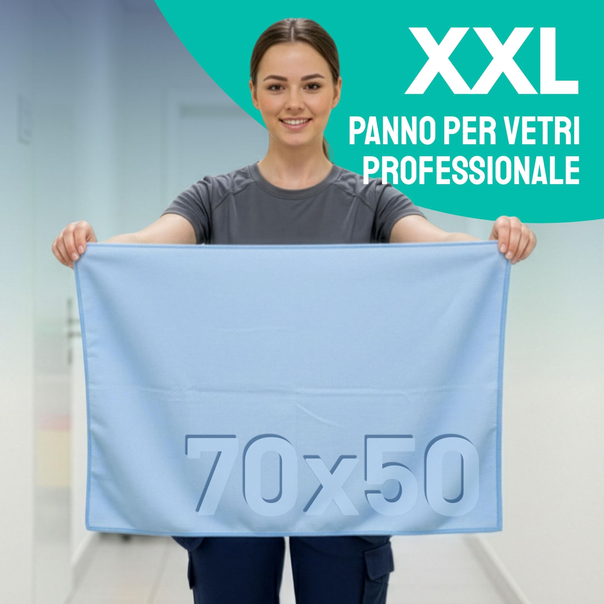 Sonty Panni vetri XL microfibra 50x70 cm – Confezione maxi 10 panni antialone | Panno vetri & panno magico per specchi e cucina | Lavabile 40–90°C (Blu)