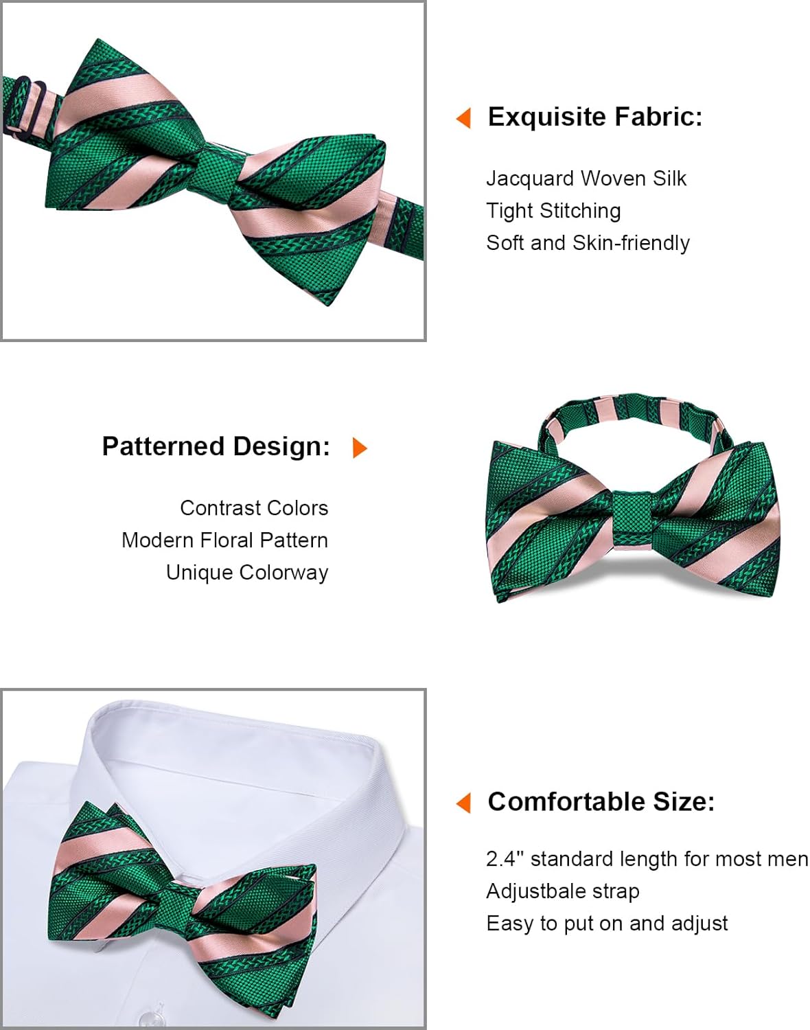Silk Bow Tie Set for Men Striped Pre-tied Tuxedo Bowties Pocket Square Cufflinks Adjustable Wedding Prom Party - Image 4