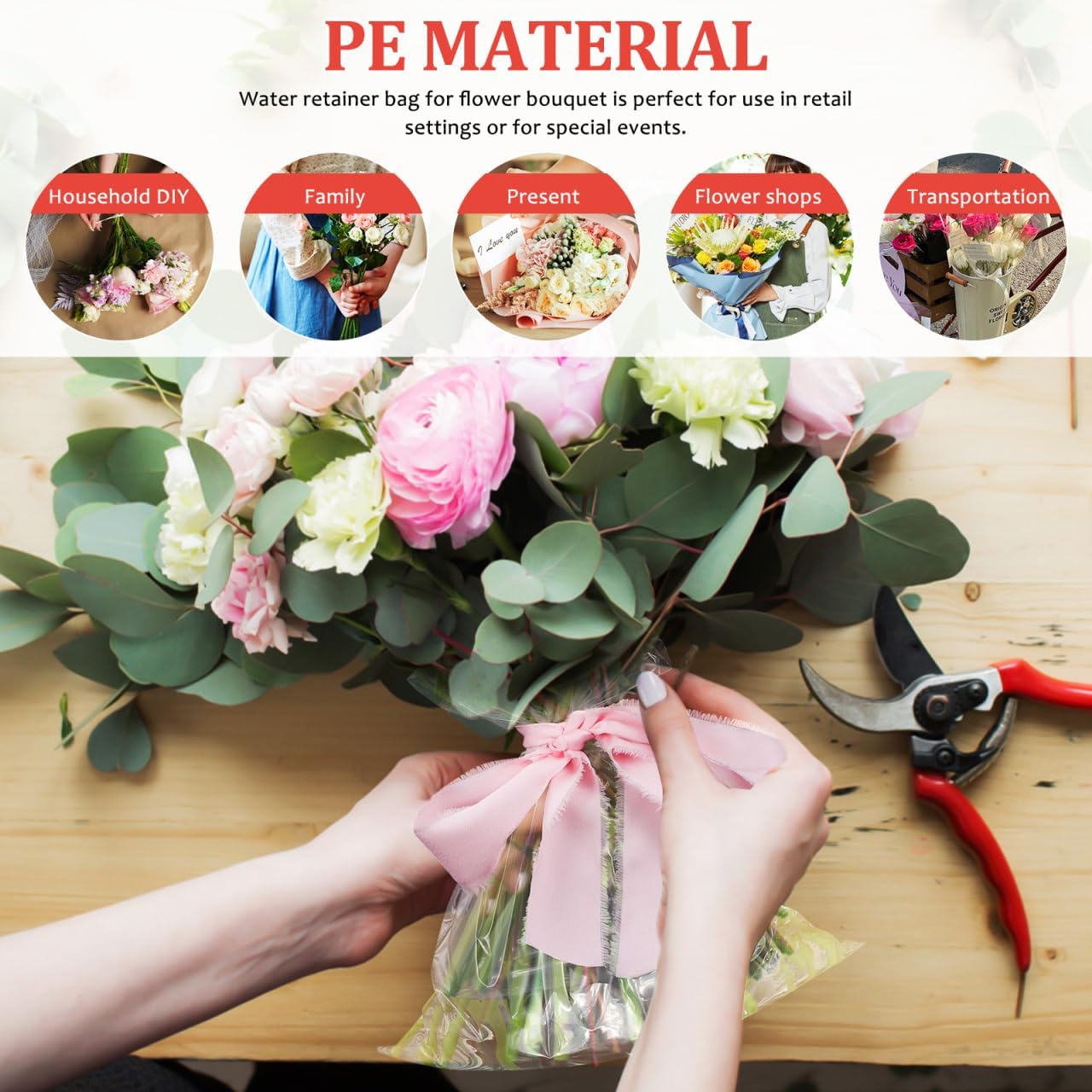 50-Pack Clear Flower Bags for Bouquets Leakproof Floral Wrapping Bags Transparent Flower Sleeves Bouquet Water Retainer Pouches Stem Sleeve for Florist Wedding Party Package image 2