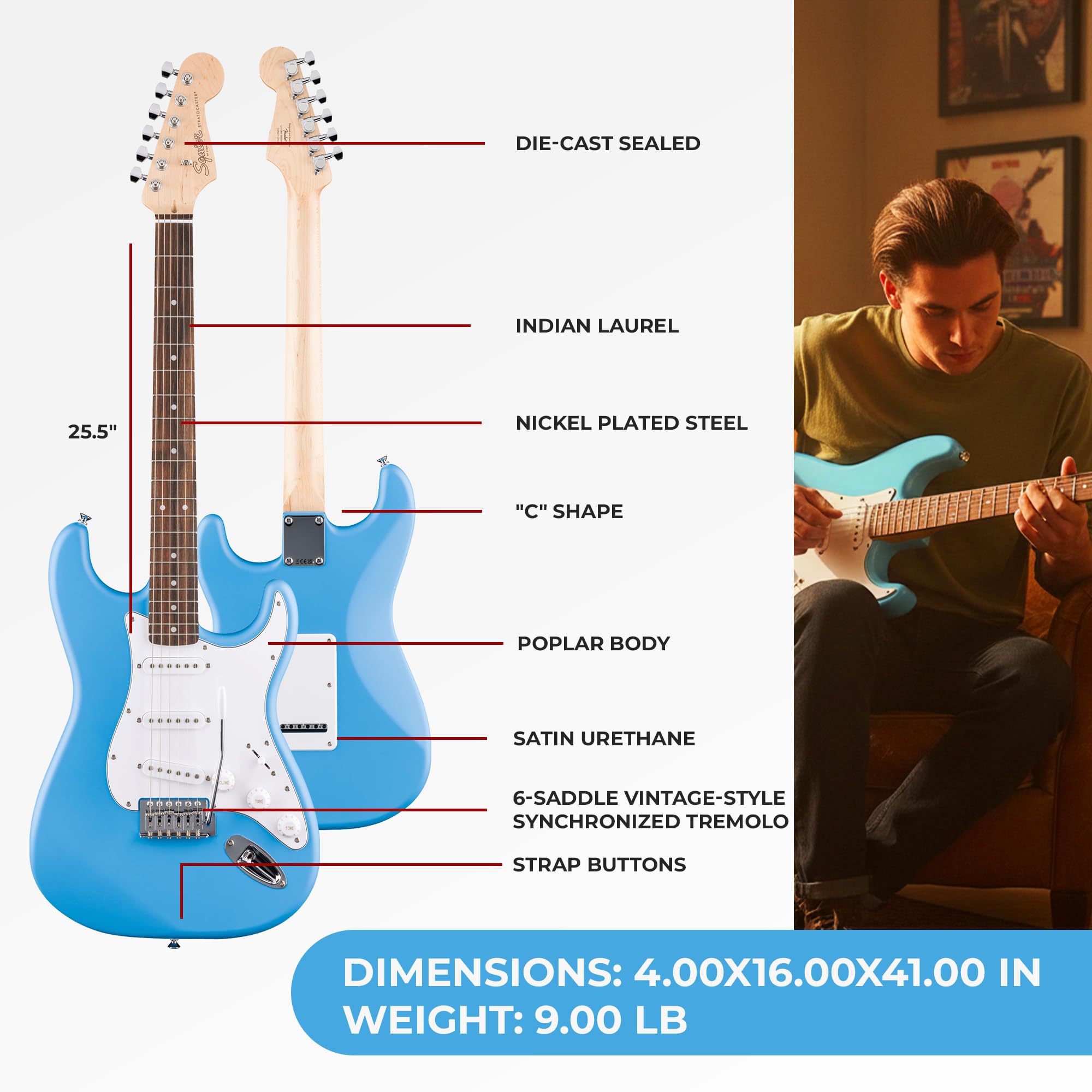 2022年製【Squire|Stratocaster】 Amazon.com: Fender Squier Stratocaster - California Blue : Musical