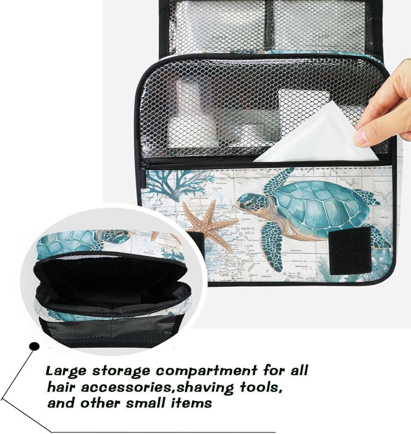 Hanging Toiletry Bag for Women Retro Sea Turtle Makeup Bag Travel Essentials Toiletries Organizer Bag Nautical Theme Map Cosmetic Bag Foldable