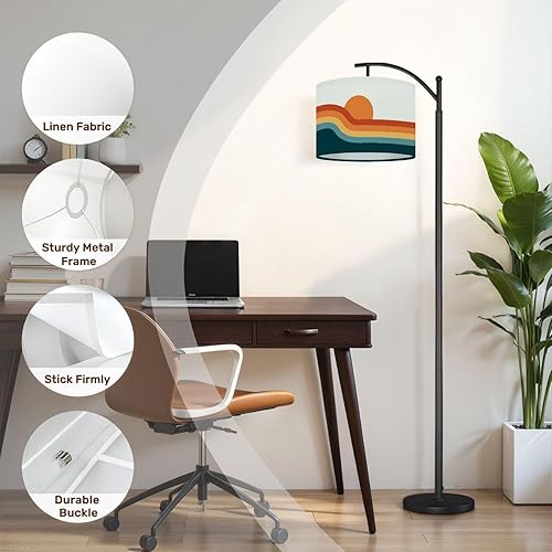 Miniatura 4 de Drum Lamp Shade Retro 70s sunset abstract rainbow stripe wave groovy Lampshade for Floor Lamps Table Lamps Pendant Light 11"x8.9" Replacement Linen