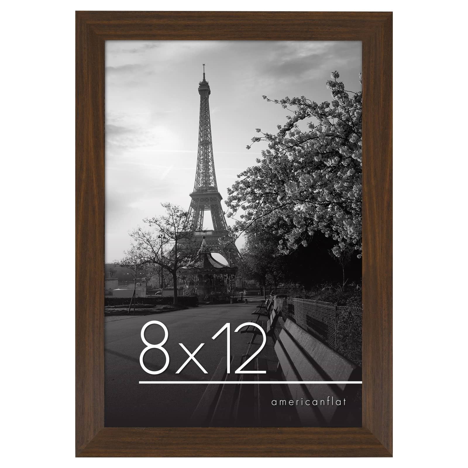 Americanflat 8x12 Picture Frame with Shatter-Resistant Glass - Gallery Style Frame with Engineered Wood - Signature Collection - Photo Frame for Tabletop and Wall Display - Walnut