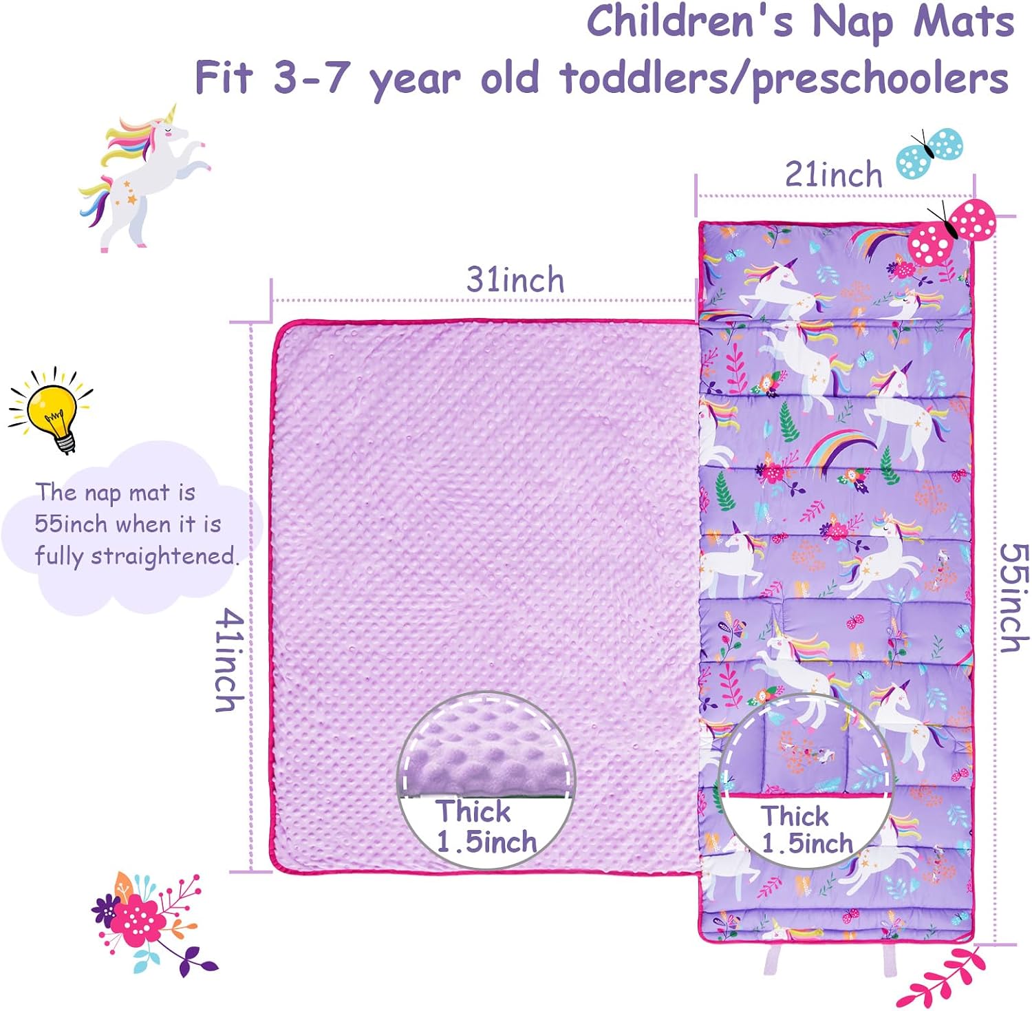 Toddler Nap Mat with Pillow and Blanket, Extra Large Napping Mats, Slumber Bags for Boys and Girls Sleeping Bag for Preschool Daycare Camping Traveling