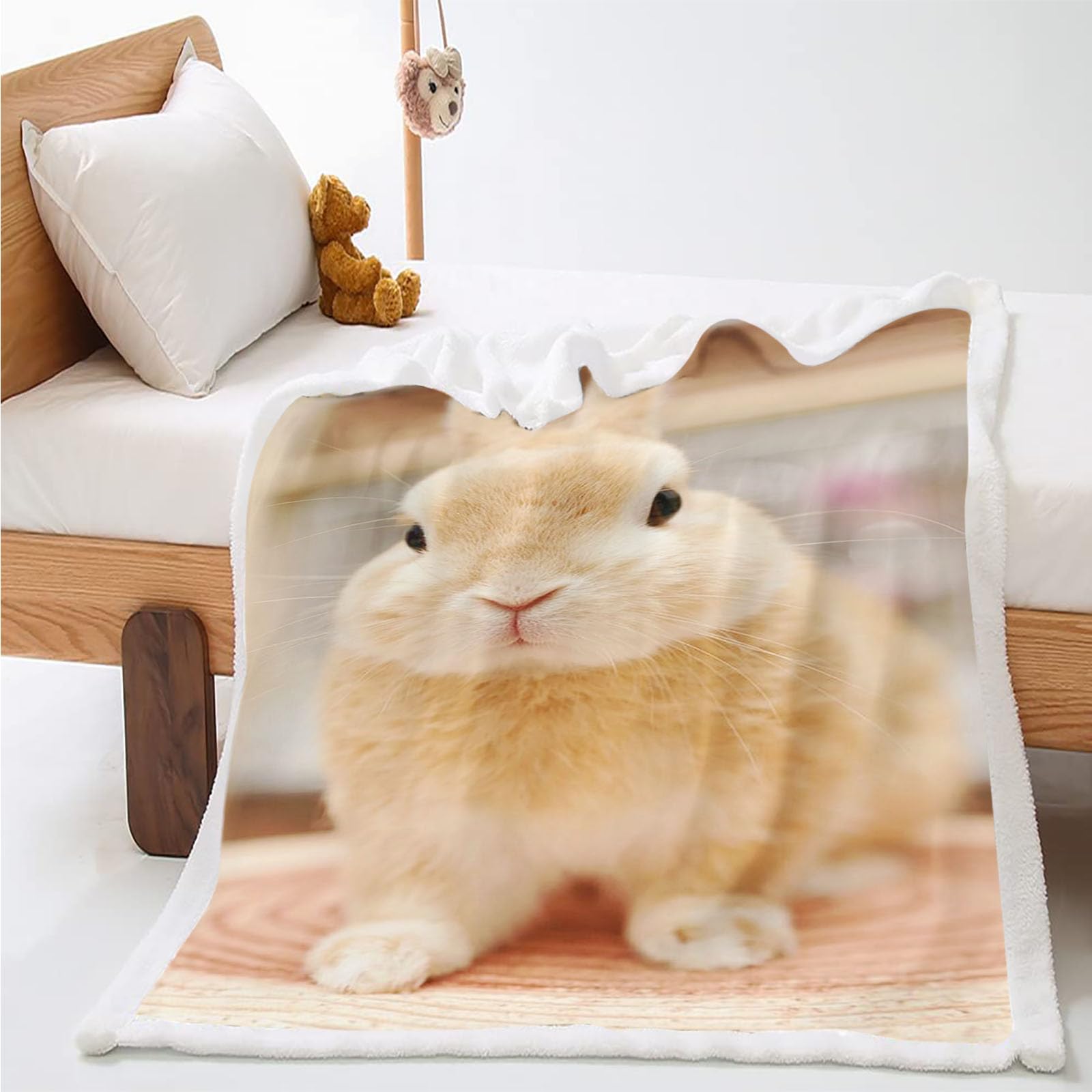 WEQEER Cuddly Blanket with Rabbit, Cute Rabbit Print Fluffy Fleece Blanket for Children, Fairytale Animal Sofa Blanket for Boys and Girls Children (6.75 x 100 cm)