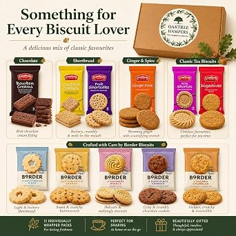 Assorted Biscuits Gift Set – Biscuit Hamper Includes 12 Packs of Premium Crawfords & Border Biscuits (31 Singles Total) for Tea Time, Picnics, Gifting or Snacks – British Biscuits Gift Set by TGBK
