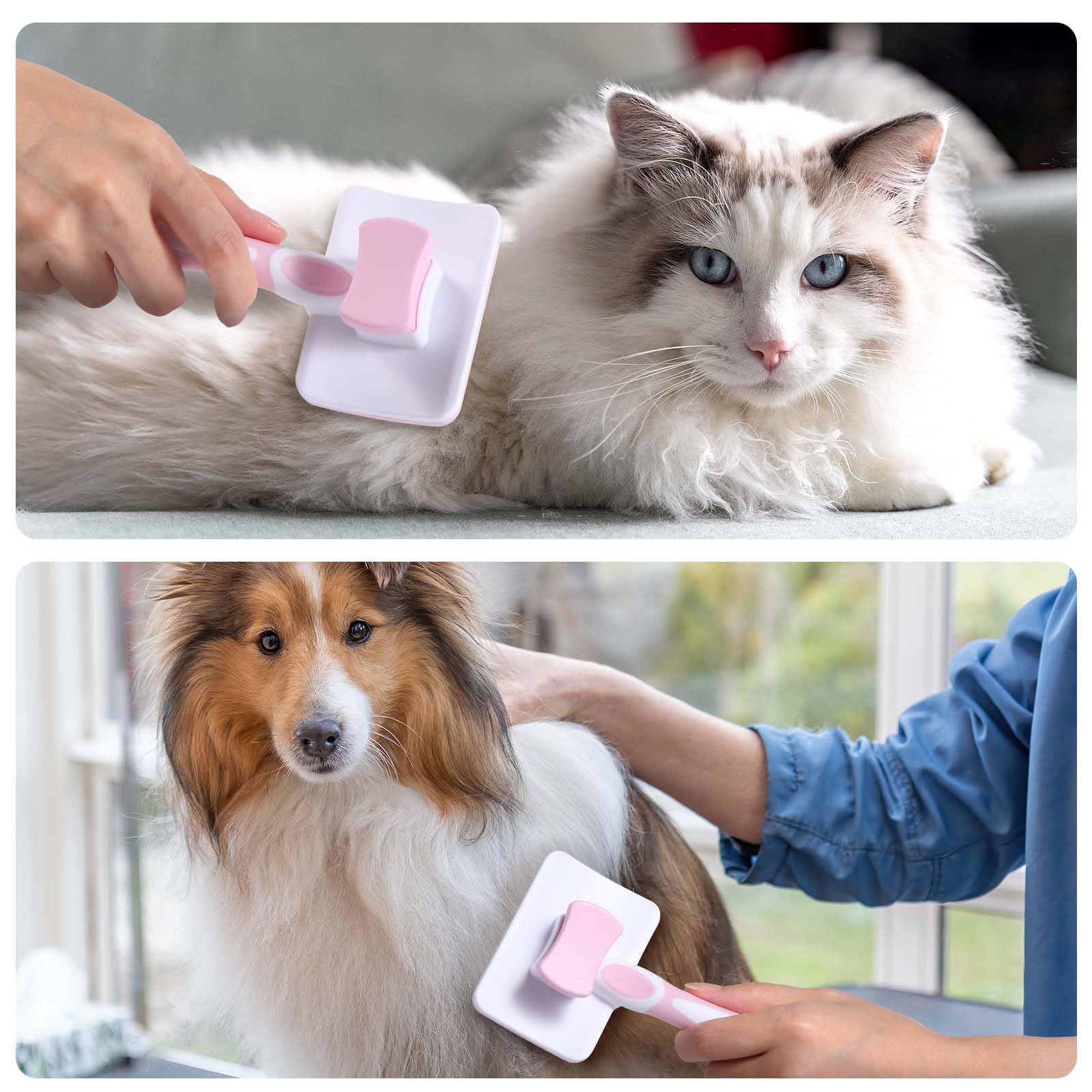 Vinabo Spazzola autopulente per animali domestici, spazzola per pelo lungo e corto, per cani e gatti, Spazzola Morbida per Cani e Gatti,Autopulente Toelettatura Spazzola per Animali Domestici