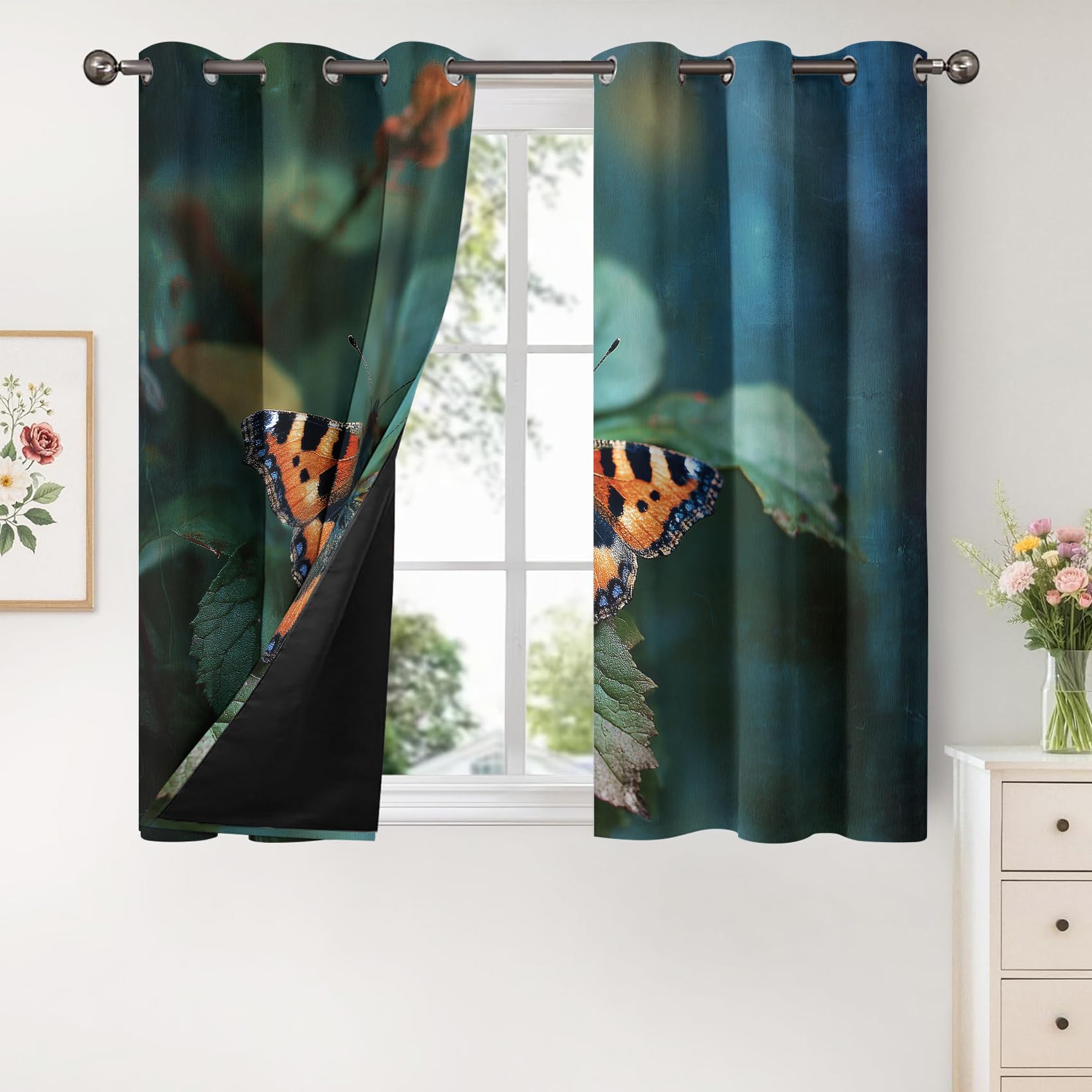 Generisch Schmetterling Vorhänge 2er Set, H 260 x B 140 cm Deko