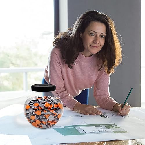 Miniatura 7 de Mczxon Tarro grande de monedas de plástico transparente grande con tapa ranurada plateada 2 métodos de colocación monedas de plástico grandes caja