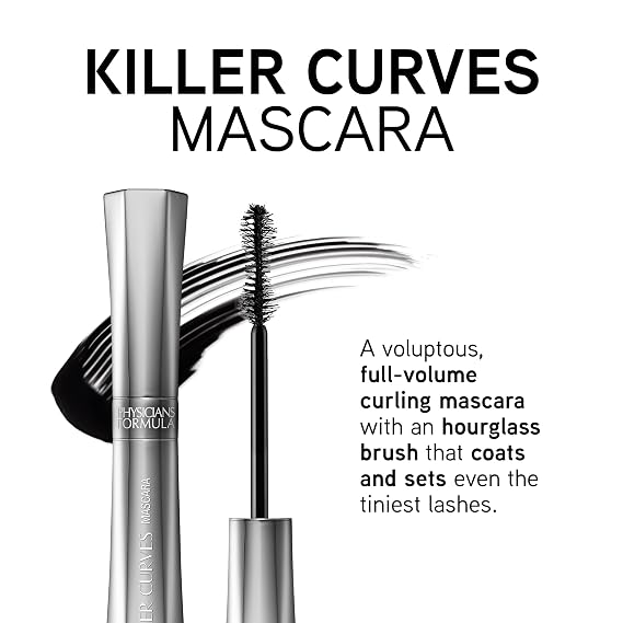 Physicians Formula Killer Curves Curling Mascara, Black, Full-Volume Lash-Lifting, Dermatologist Approved, Clinically Tested, Ophthalmologist Approved, Cruelty Free, Vegan
