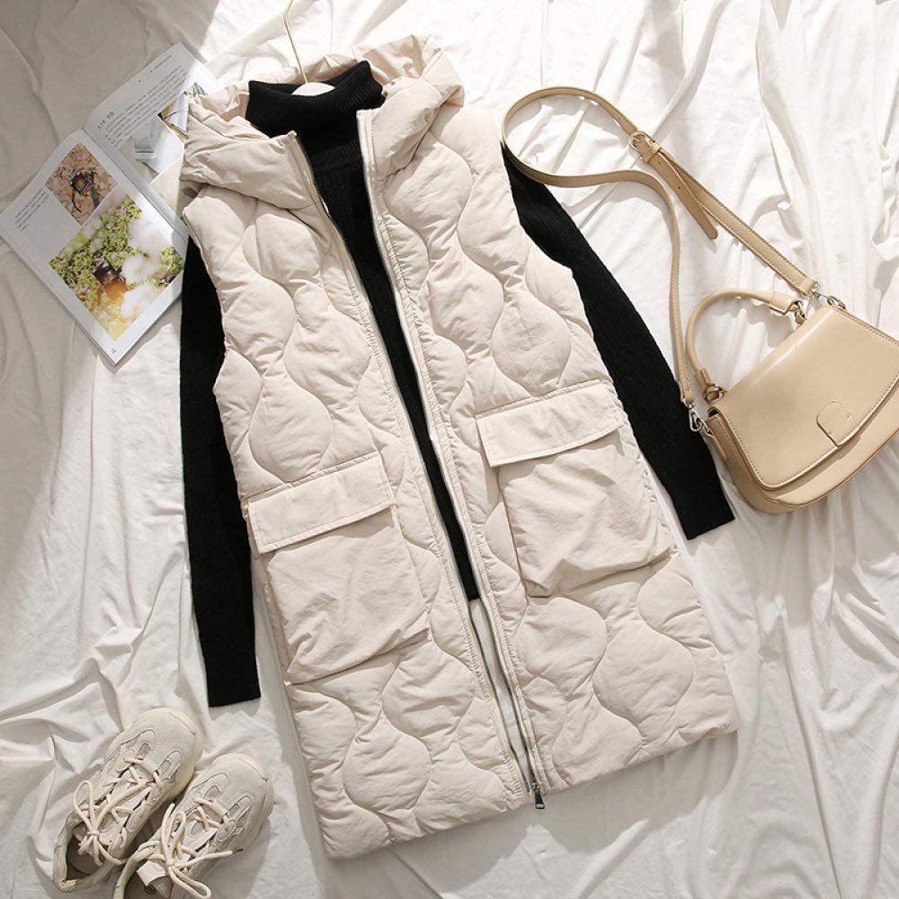 Piumino Smanicato Donna,Gilet Trapuntato Donna Gilet Imbottito Con Cappuccio, Casual Grande Onda Trapuntata Gilet Donna Beige Gilet Elegante Gilet Giacca Antivento Alla Moda Cappotto Di Transizione