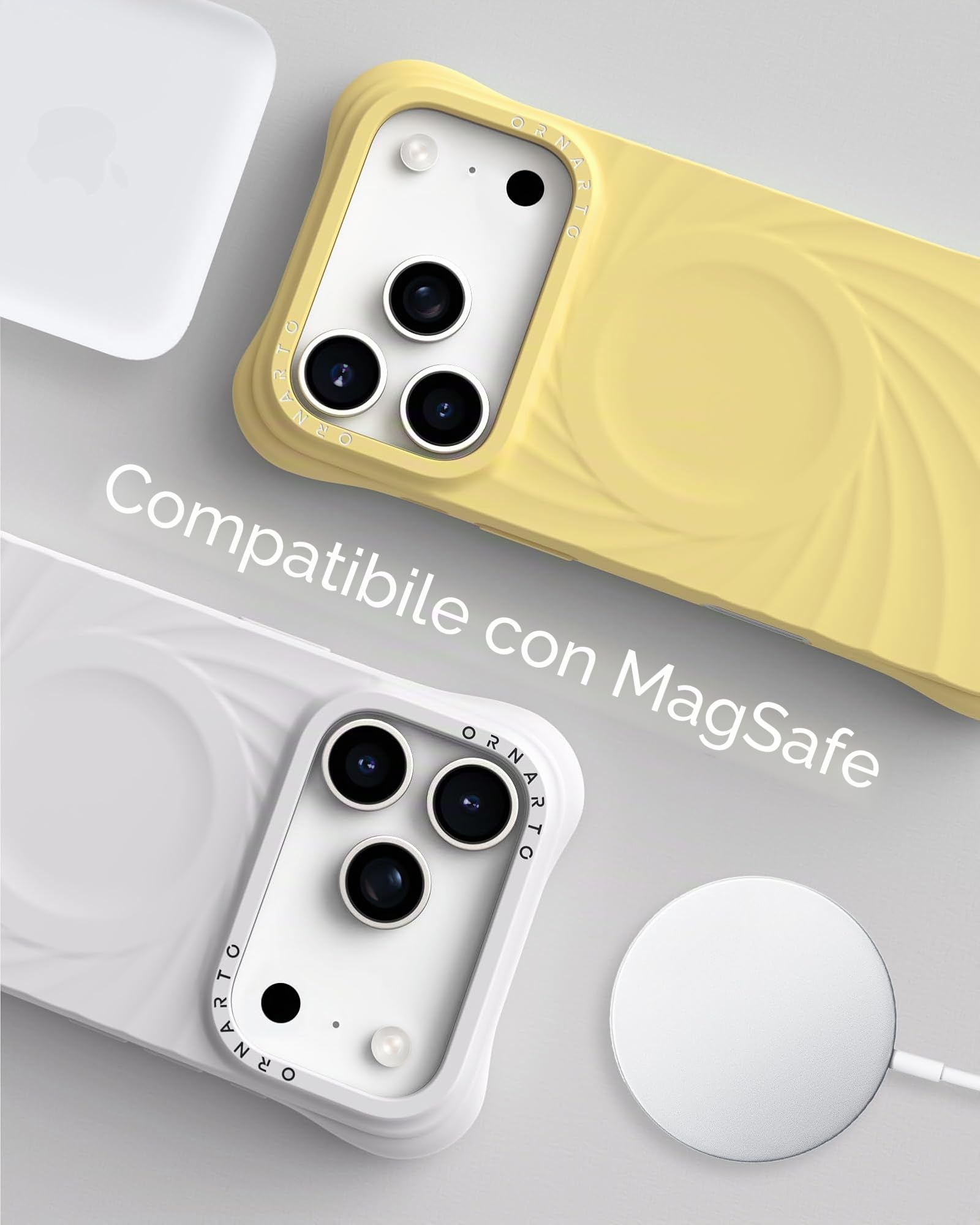 ORNARTO VORTUXE Cover per iPhone 17 Pro, [2X Protezione Grado Militare/Texture Ondulata/Compatibile con MagSafe] Morbido Silicone Liquido Custodia 6,3 pollici, Giallo