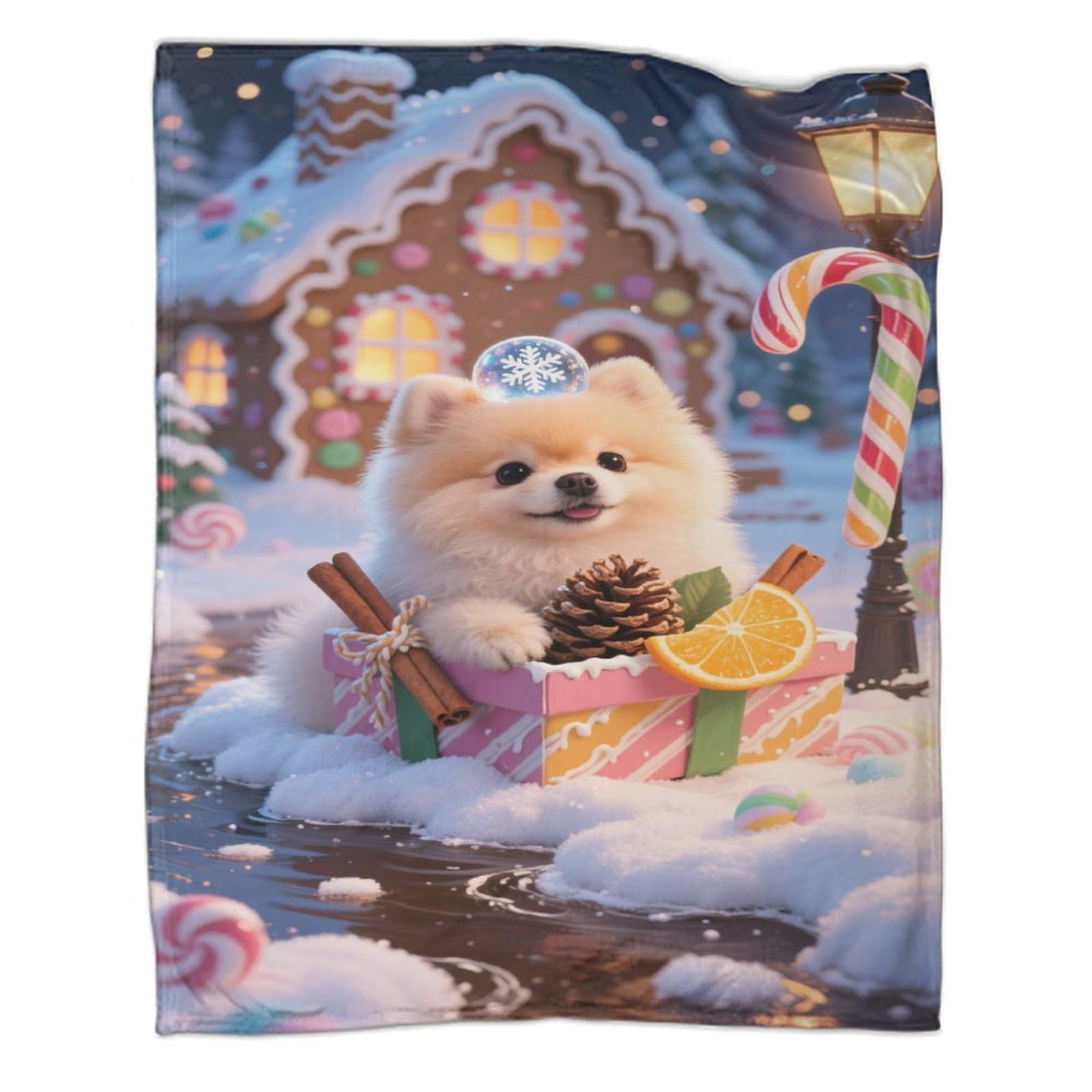 YYVKPMLXC Pomeranian Puppy Bed Blanket 3D Pattern Festival Scenery Flannel Throw Blanket Soft Warm for Adults Travel 60x80inch(150x200cm)