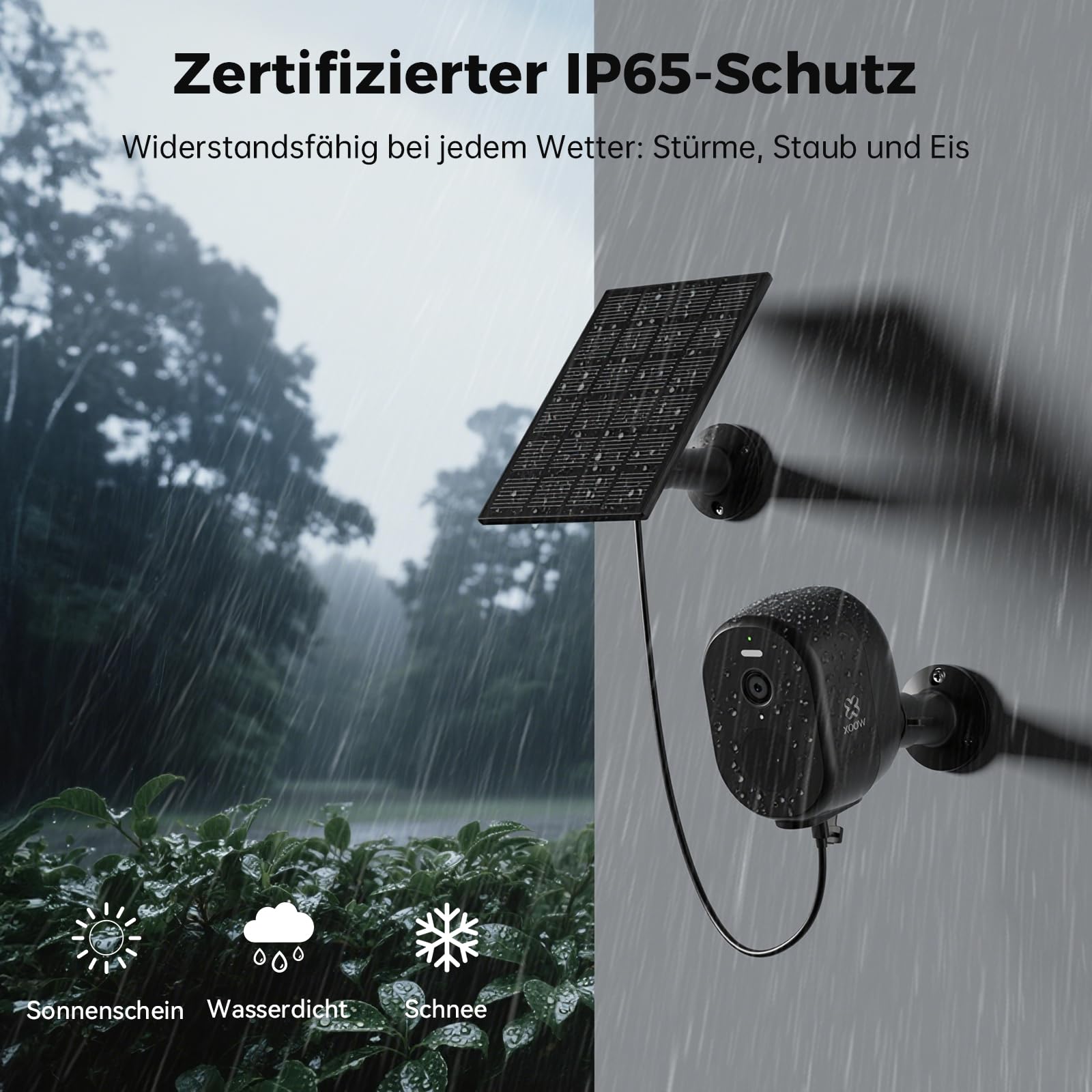 Woox Überwachungskamera Aussen Solar 2,5K 4MP, WLAN Kamera Überwachung Aussen Kabellos mit Akku, Licht Farbnachtsicht, PIR-Bewegungserkennung, IP65, 2,4GHz (Schwarz)