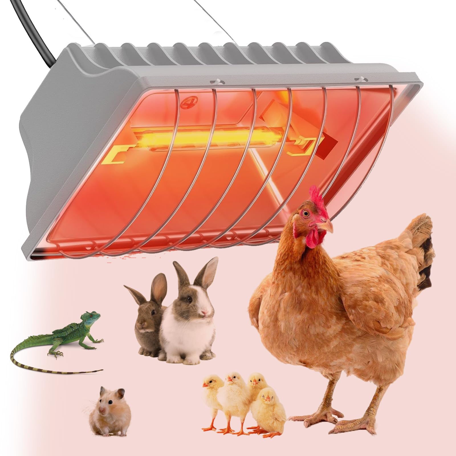 Lampa grzewcza dla piskląt, 250 W, czerwone światło, lampa grzewcza, kurnik z przełącznikiem oszczędnym, kabel zasilający 1,8 m, automatyczna termostatyczna lampa na podczerwień dla kur, kaczek