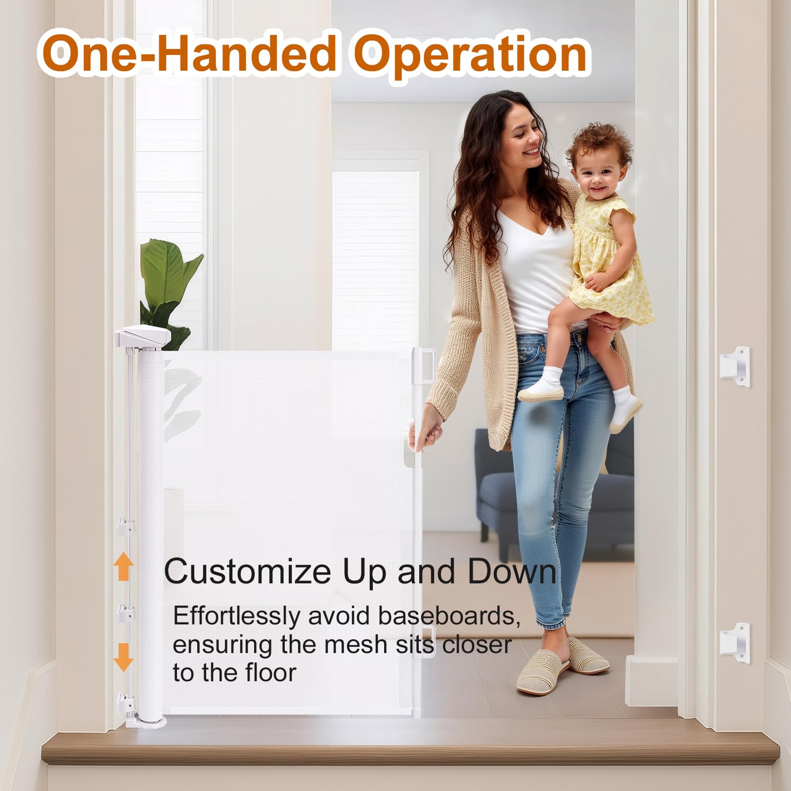 Eyeleaf Retractable Stair Gates For Dogs,Extends up to 59" Wide,34" Tall,One Handed Operation,Baby Gate For Stairs/Doorways/Hallways/Outdoor - Image 3