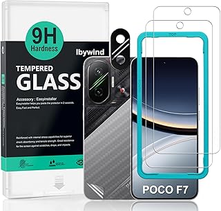 Ibywind 対応 Xiaomi Poco F7 5G ガラスフィルム 2 枚保護フィルム ガイド枠付き レンズカバー(1枚)背面シート(1枚) すり傷防止耐衝撃硬度 9H強化ガラスフィルム【滑らかな手触り】【気泡ゼロ】【指紋認証対応 超簡単貼り付け】