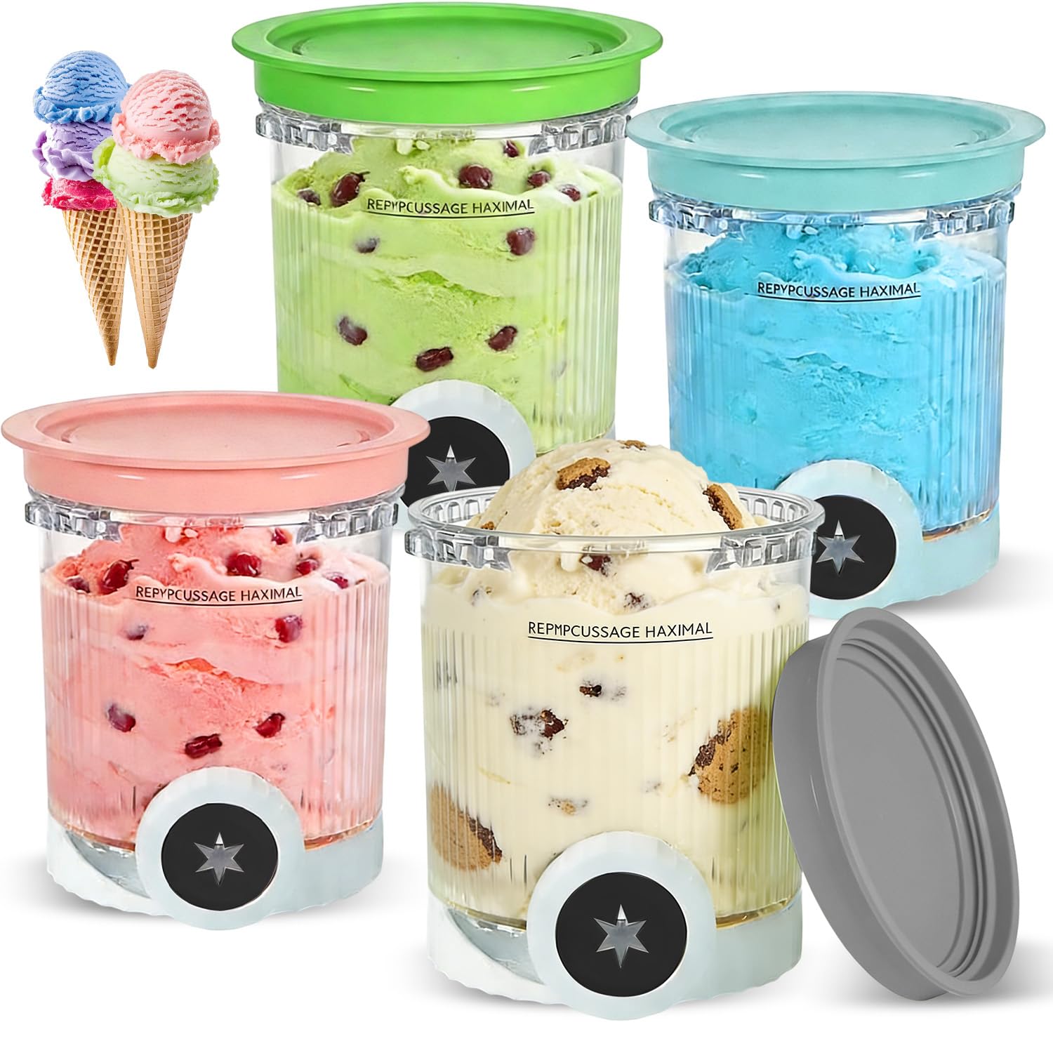 Lot de 4 récipients à pinte de rechange 480 ml pour Ninja Creami Swirl série NC700 NC701EU - Compatible avec les accessoires de sorbetière Ninja Swirl - Sans BPA et passe au lave-vaisselle