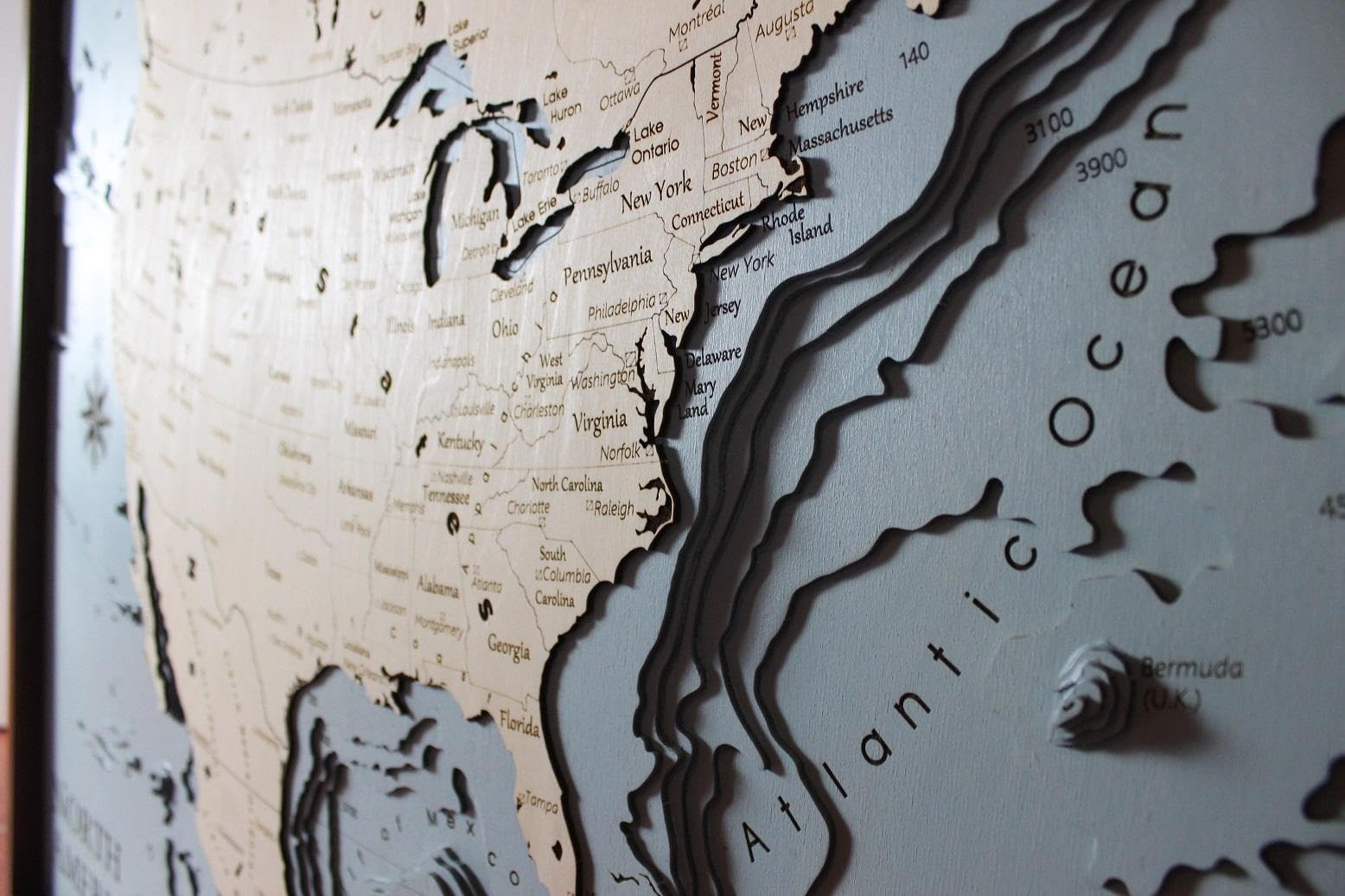 Geckoart.it - Mapa de América del Norte 3D de madera, cuadro de pared, 67 x
