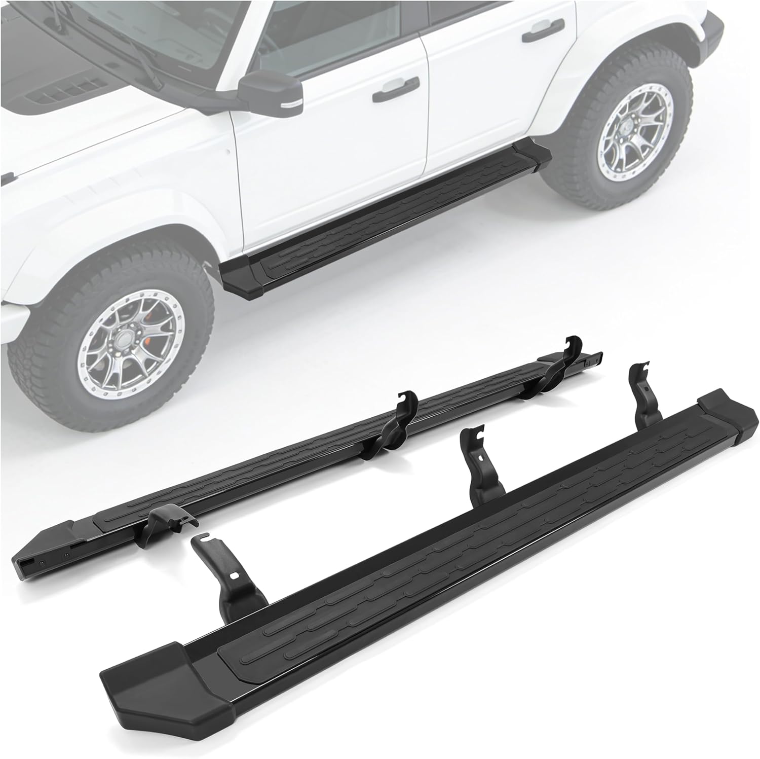 HECASA Pair Running Boards Compatible with 2021-2025 Ford Bronco 4-Door Side Steps Nerf Bars Rock Slider Rails ‎Aluminum + ABS Platform Style Powder Coated Black