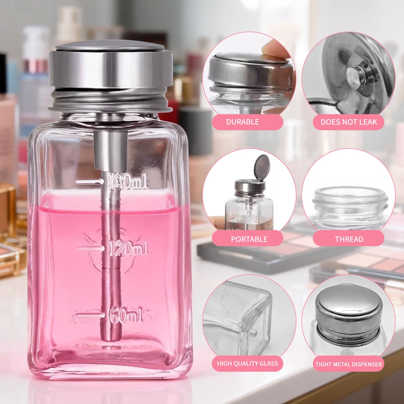 2 botellas dispensadoras transparentes de 180 ml