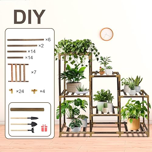 Miniatura 5 de Soporte para Plantas de Interior, Soporte de Madera de 3 Niveles para Exteriores para Múltiples Plantas, Tiene Capacidad para 7 Plantas en Maceta,
