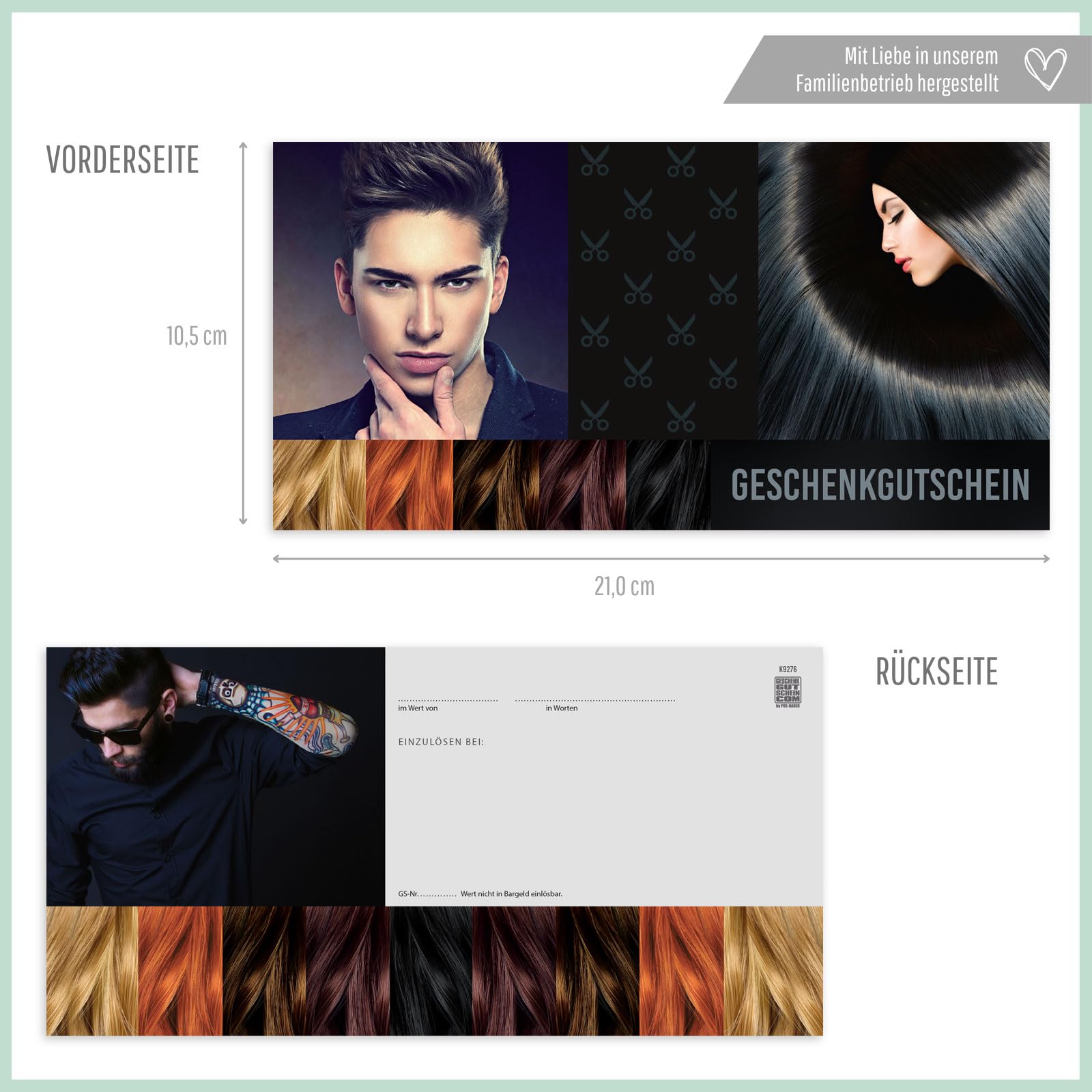 GESCHENKGUTSCHEINcom - 100 Gutscheine mit Umschlag für Friseursalon Friseur Coiffure Friseurgutschein - Geschenkgutschein-Vordruck blanko K9276-1-100