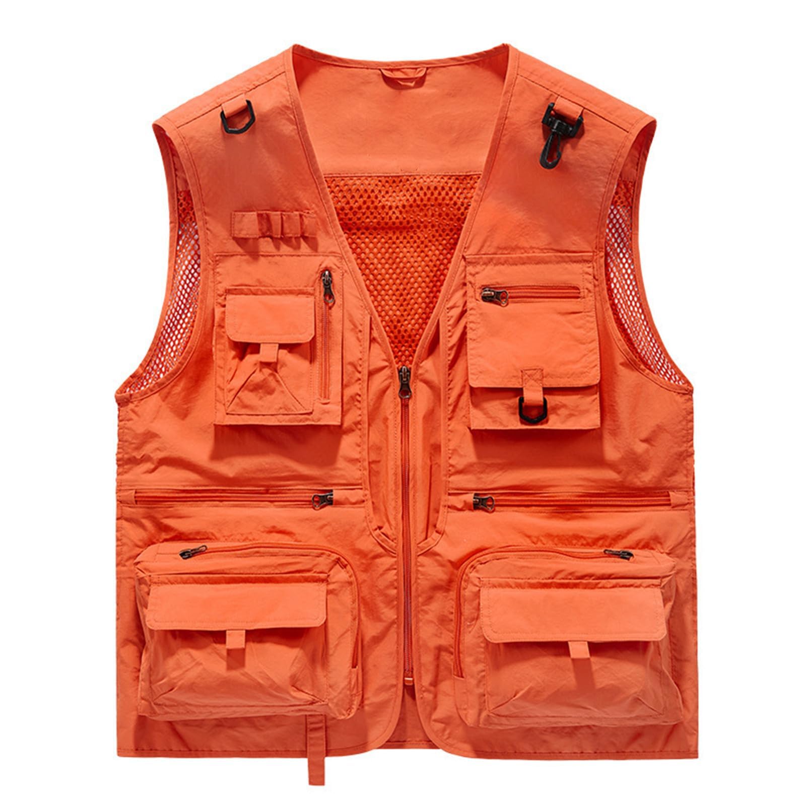 Gilet cargo in rete traspirante con zip, gilet estivo da lavoro da uomo con tasche, gilet tattico ad asciugatura rapida multi-tasca, Arancione, XL