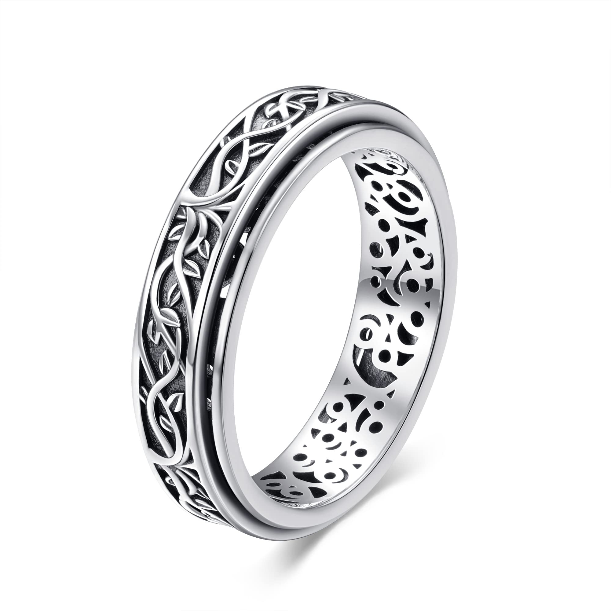 YAFEINI Fidget Ring Sterling Silver Spinner Ring for Women Celtic Knot/Sunflower/Daisy/Heart/Tree of Life Spinning Ring Fidget Jewelry Gifts for Women Men 6-12