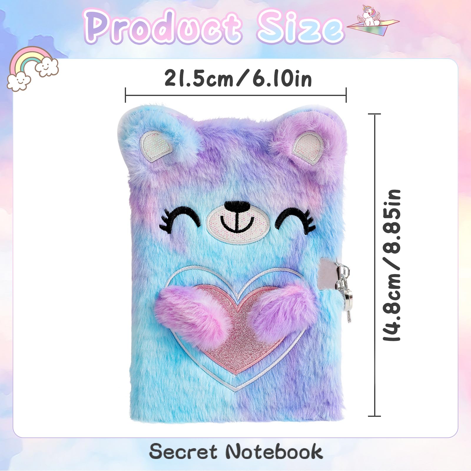 Journal Intime Fille avec Cadenas Carnet Secret Cadeau Fille Ours de dessin animé Multicolore