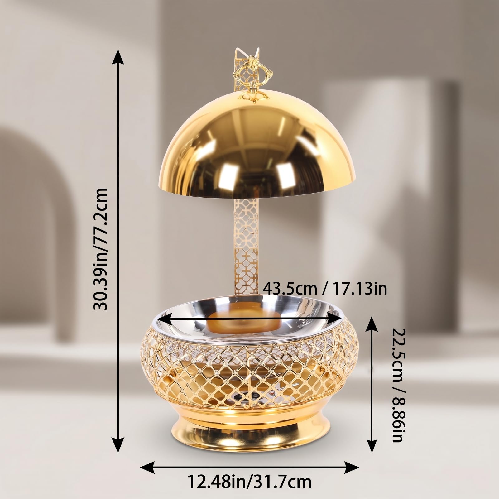 Fockety Fuente de Acero Inoxidable Redonda con Tapa y Asa para Buffet Caterings