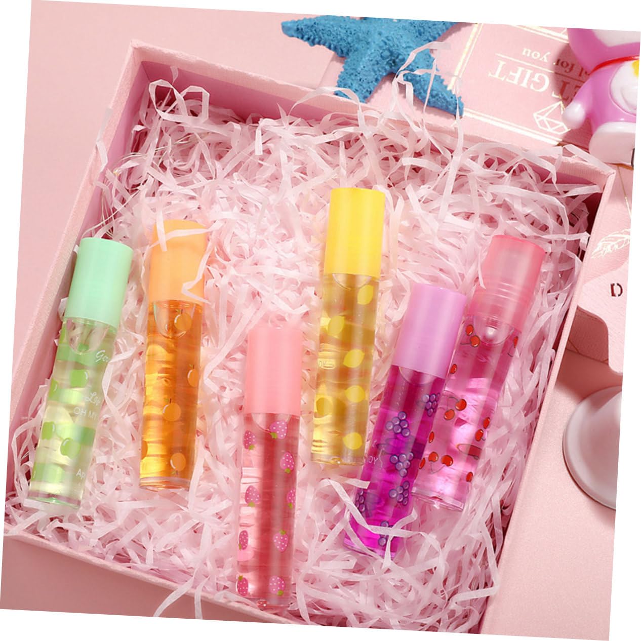 Gatuida 12 Piezas de Brillo Labial Transparente Diseño de Fruta, Hidratante y Portátil, para Mujeres y Niñas en Invierno