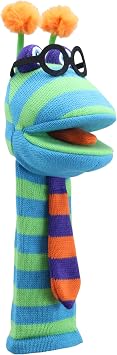 The Puppet Company Dylan Sockette - Colourful, Eco-Friendly Hand Puppet Toy with Glasses, Stripy Tie & Antennae - Fun & Interactive Companion for Imaginative Play - Made from Recycled Materials - 38cm