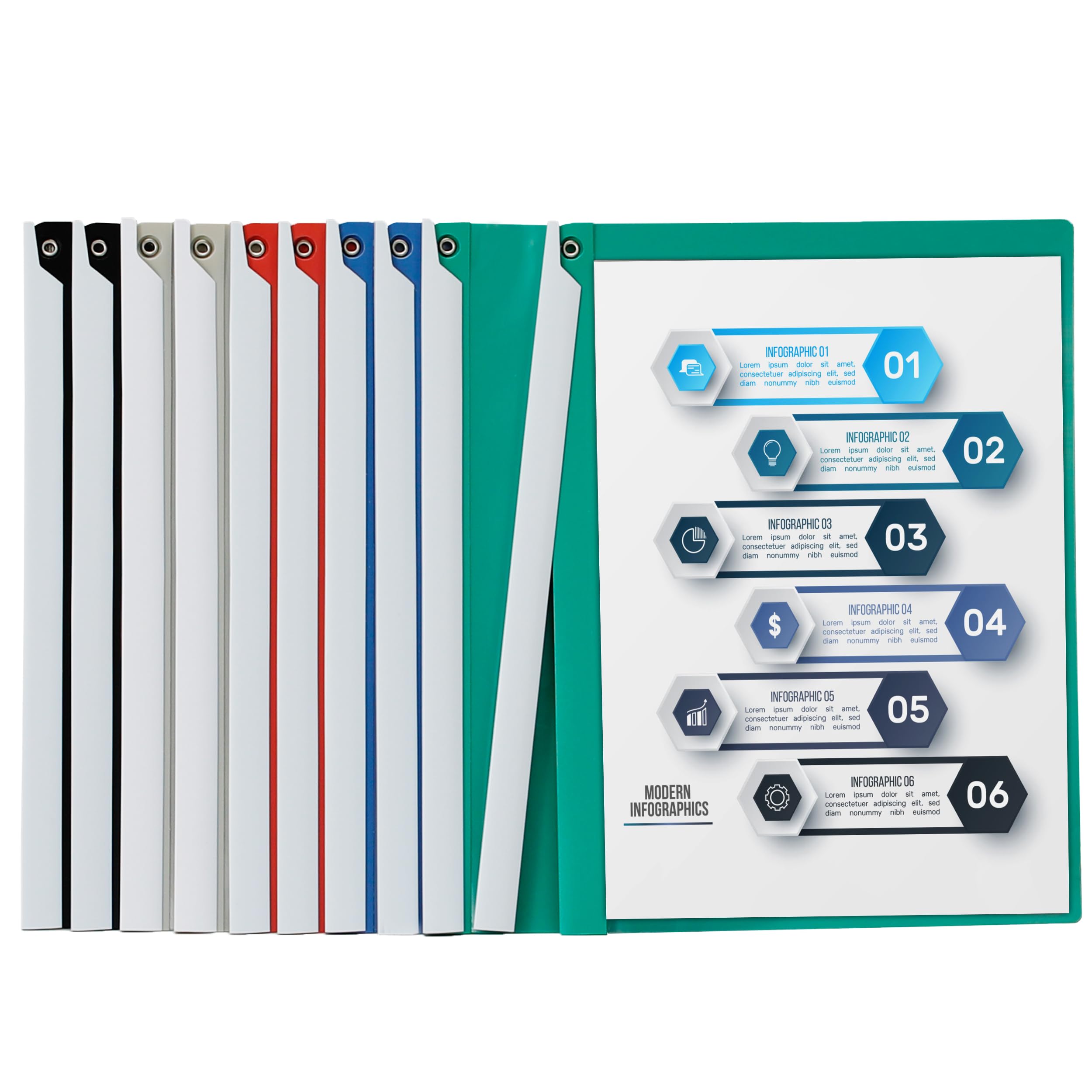 Copertine per relazioni con clip basculante, confezione da 10 cartelle trasparenti per presentazioni frontali, formato A4/lettera, 22,9 x 29,9 cm, capacità 40 fogli, senza bisogno di