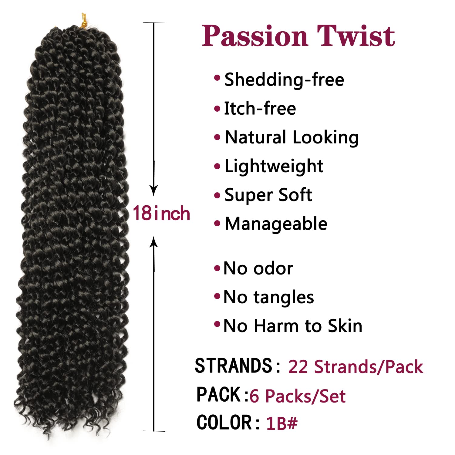Ubeleco Passion Twist Hair, 22 Strands/Pack Water Wave Crochet Hair for