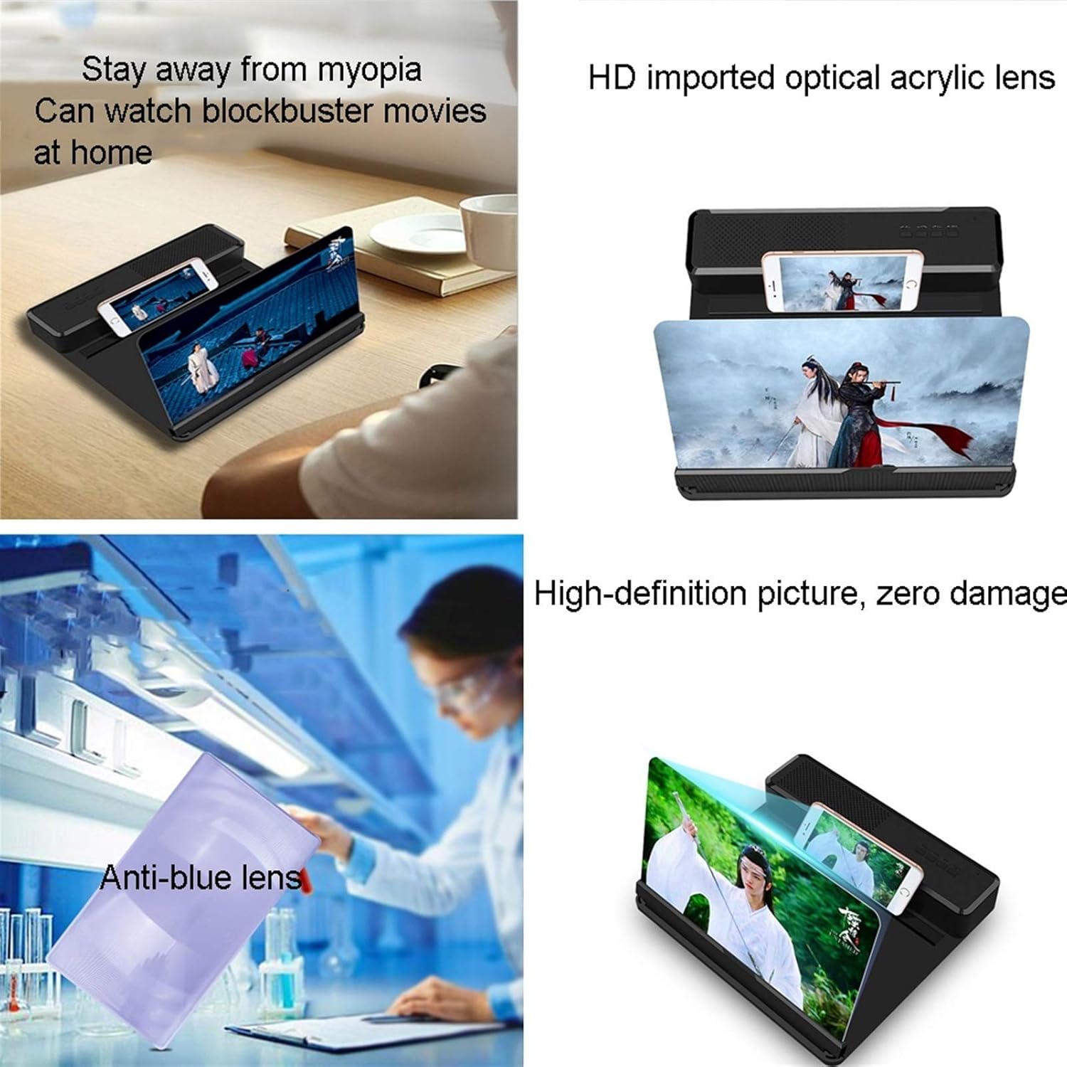 Phone Amplifier for Movies Videos and Gaming 3D Portable Phone Screen Enlarger Phone Screen Magnifier Built-in Speakers Suitable for Used in Homes and Offices (Color : Black-C Size : 32inch) (Black b)